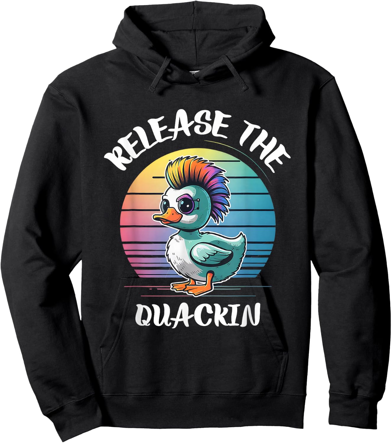Funny Duck Shirts Release The Quackin -Adults Black Cotton 60% Polyester 40% Modern Lightweight Short-sleeve Hoodie - Hoodie | Black