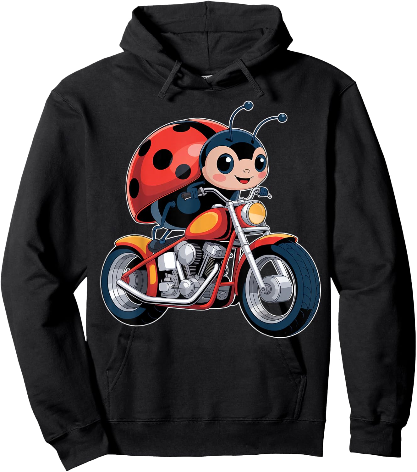 Cute Ladybug on a Motorcycle Hoodie - Hoodie | Black
