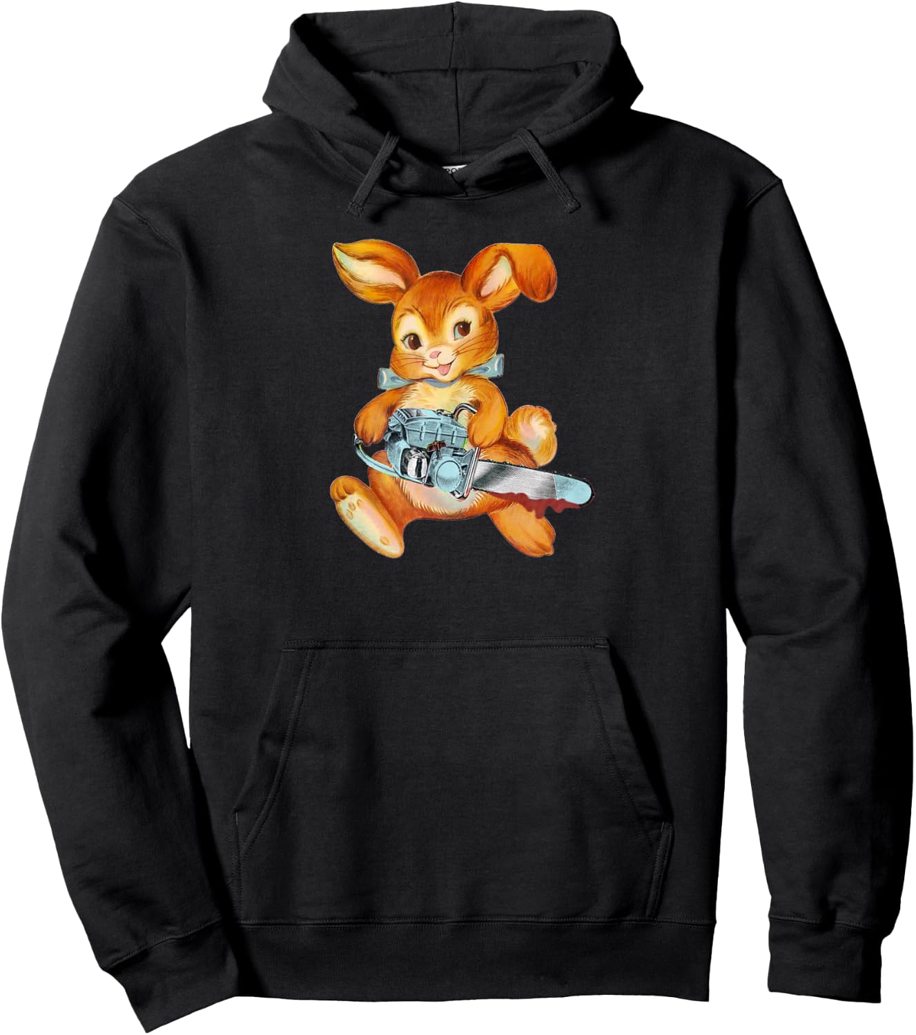 Chainsaw Bunny: Vintage-Inspired Dark Humor Hoodie - Hoodie | Black