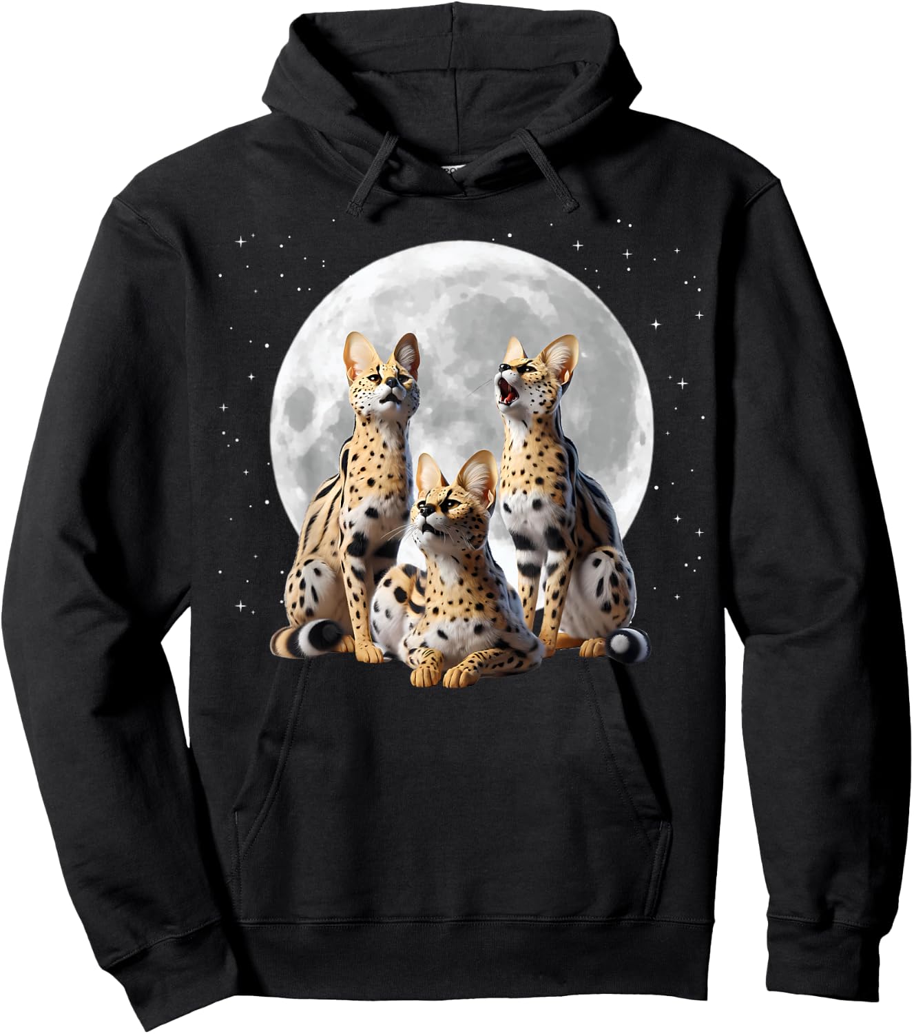 Serval Cats Howling At The Moon, Funny Serval Hoodie - Hoodie | Black