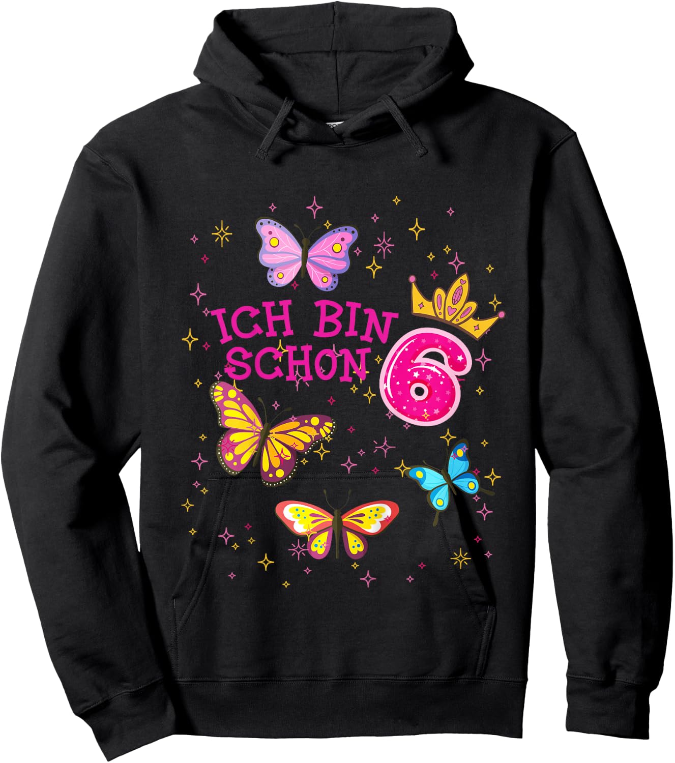 Children's with German Text "Ich bin schon 6 Girls", black Hoodie - Hoodie | Black
