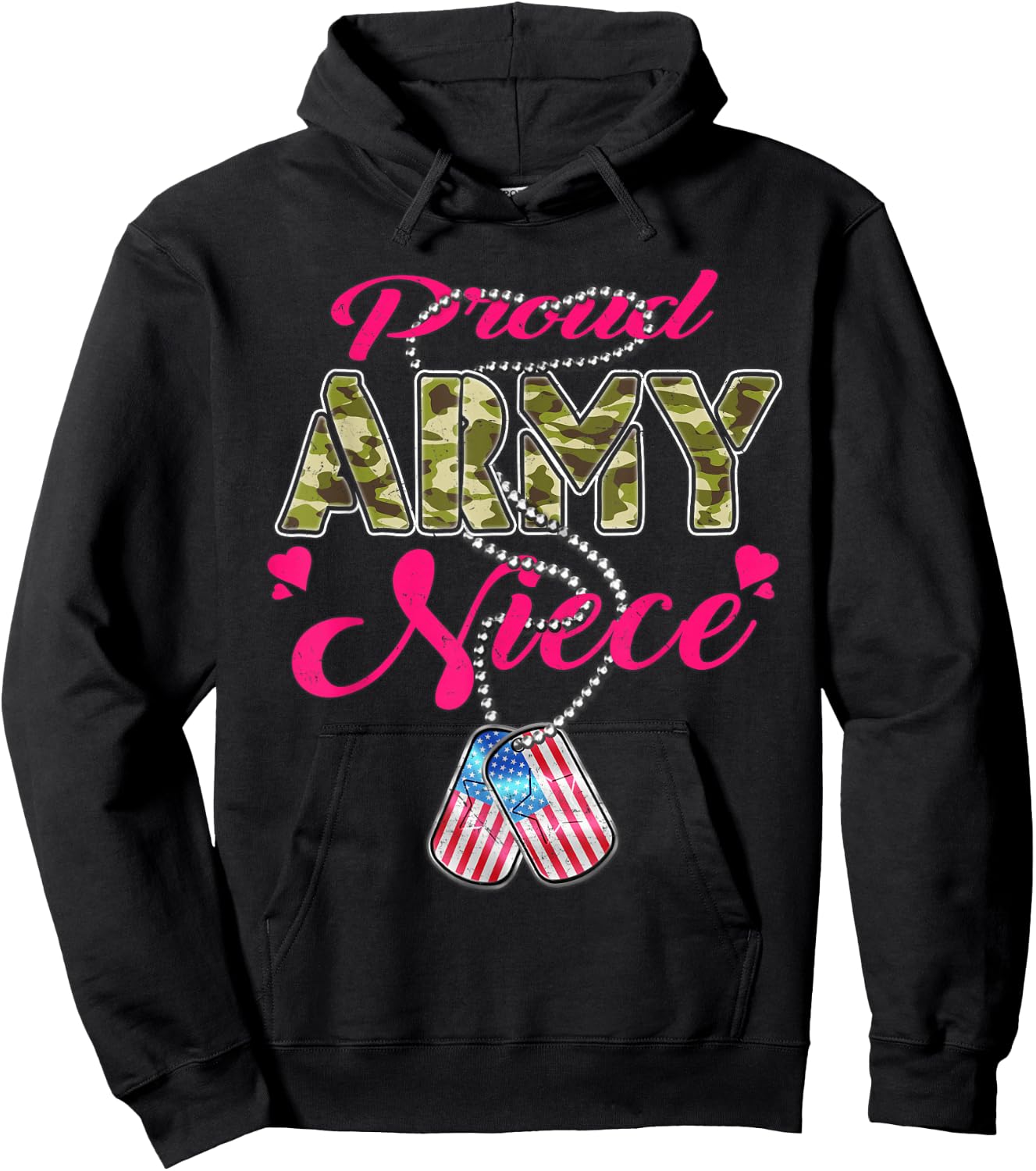 Proud Army Niece US Flag Camo Dog Tags Pride Military Family Hoodie - Hoodie | Black