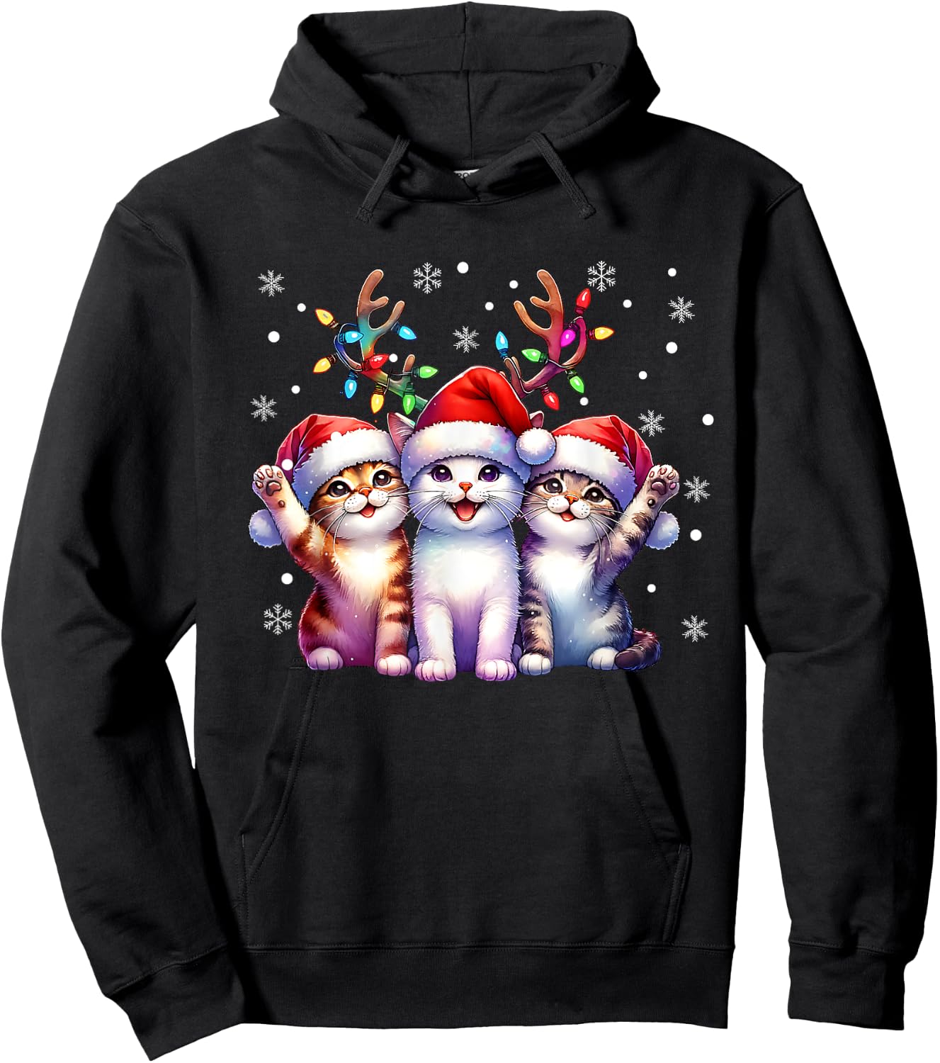 Christmas Cat Santa Reindeer Cat Lover Christmas Cats Hoodie - Hoodie | Black