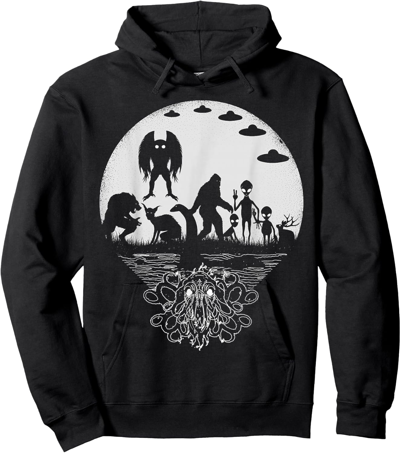 Bigfoot Mothman Loch Ness Monster And Aliens! Funny Cryptid Hoodie - Hoodie | Black