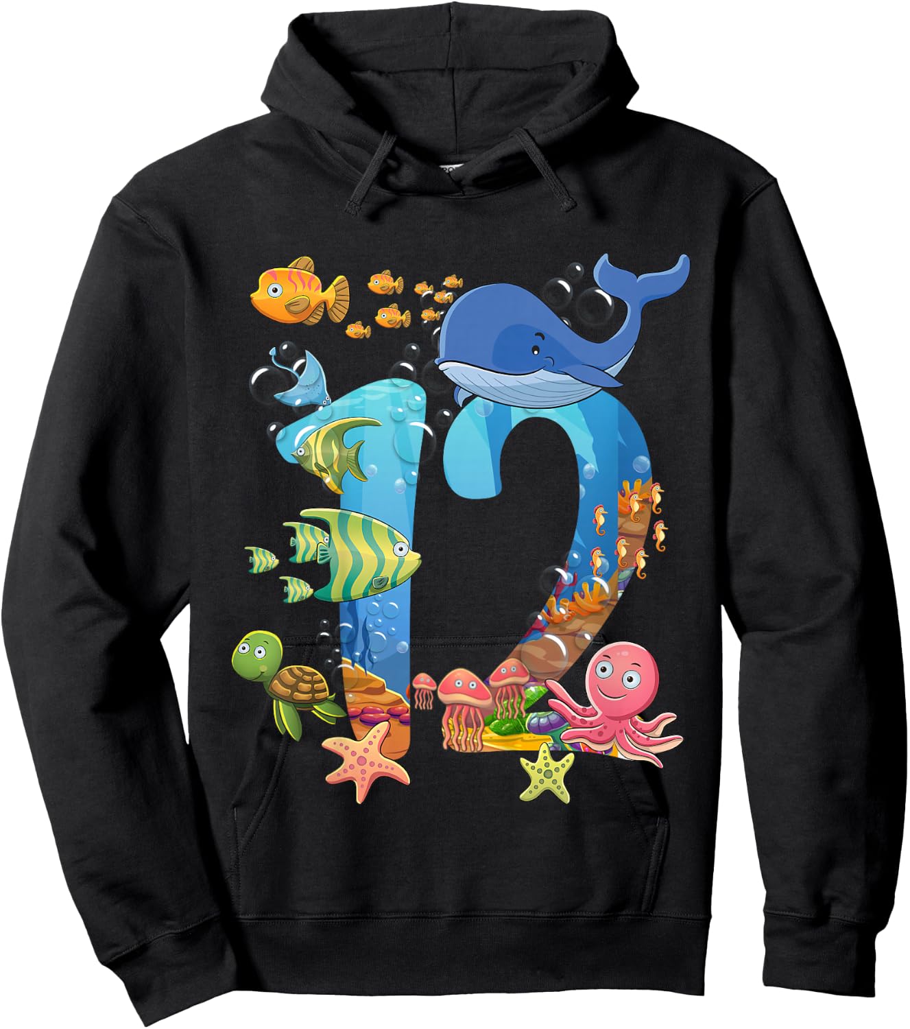 12 Years Old Sea Fish Ocean Animal 12th Birthday Boy Girl Hoodie - Hoodie | Black