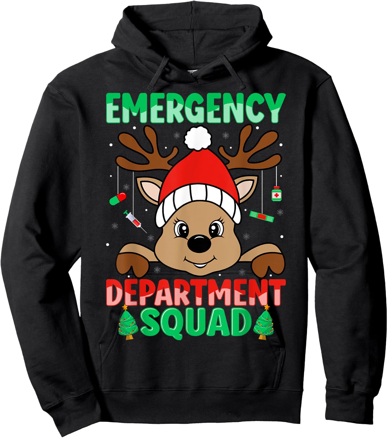 Emergency Department Squad ER Nurse Reindeer Christmas Hoodie - Hoodie | Black