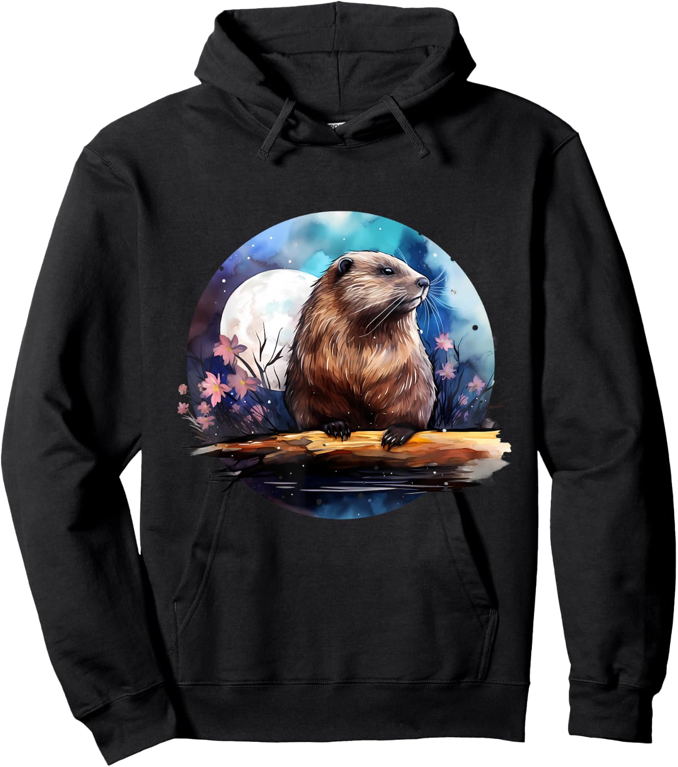 Beaver Flowers Colourful Animal Art Artwork Nature Forest Hoodie - Hoodie | Black