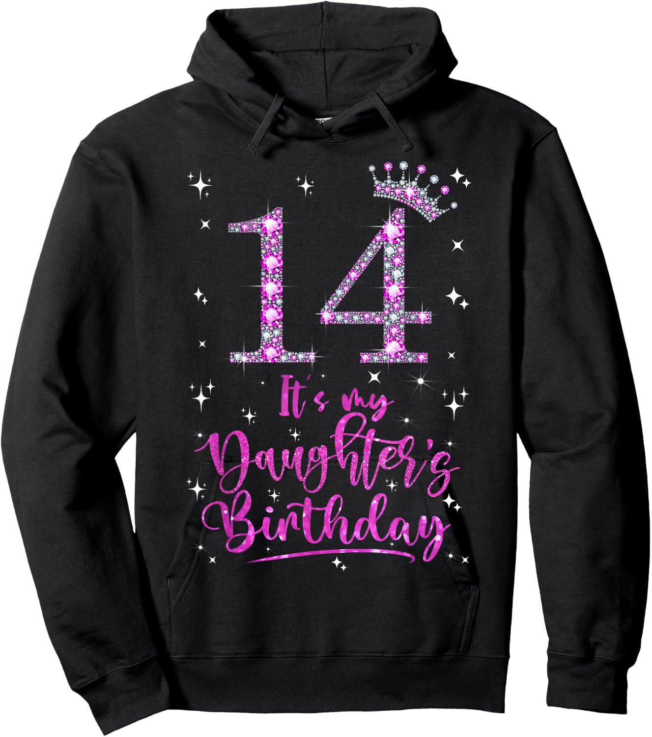14 It's My Daughter's Birthday Pink Crown 14 Years Old Hoodie - Hoodie | Black