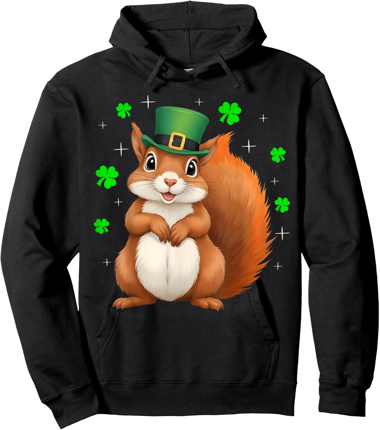 Irish Shamrock Leprechaun Hat Squirrel St Patrick's Day Hoodie - Hoodie | Black