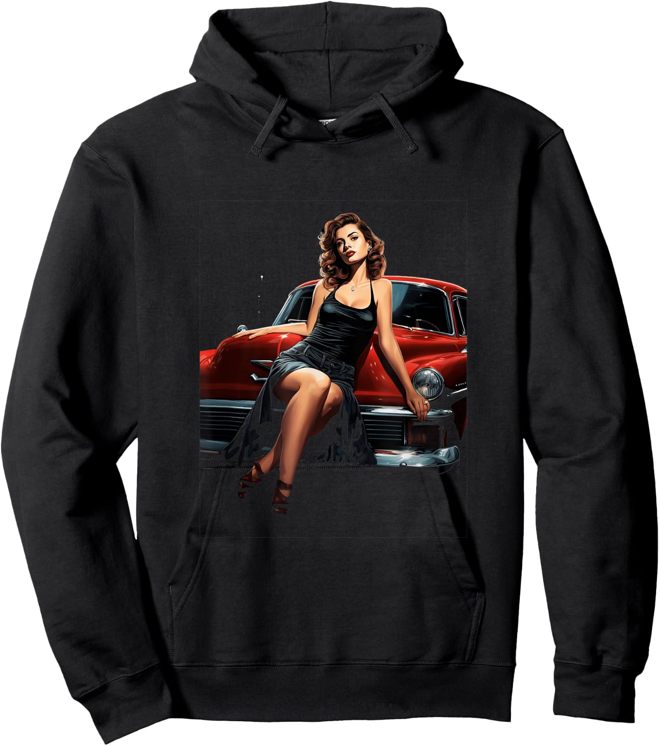 Pinup Girl Vintage Classic Car Hotrod Rockabilly Hoodie - Hoodie | Black