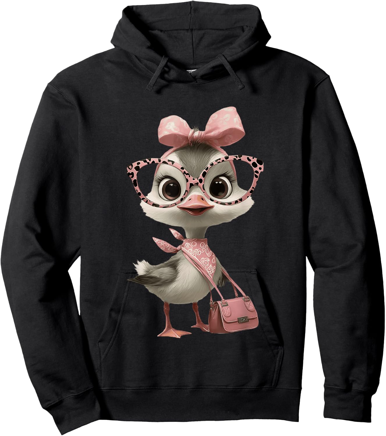 Baby Chick Kawaii Bird Pink Leopard Glasses Portrait Graphic Hoodie - Hoodie | Black