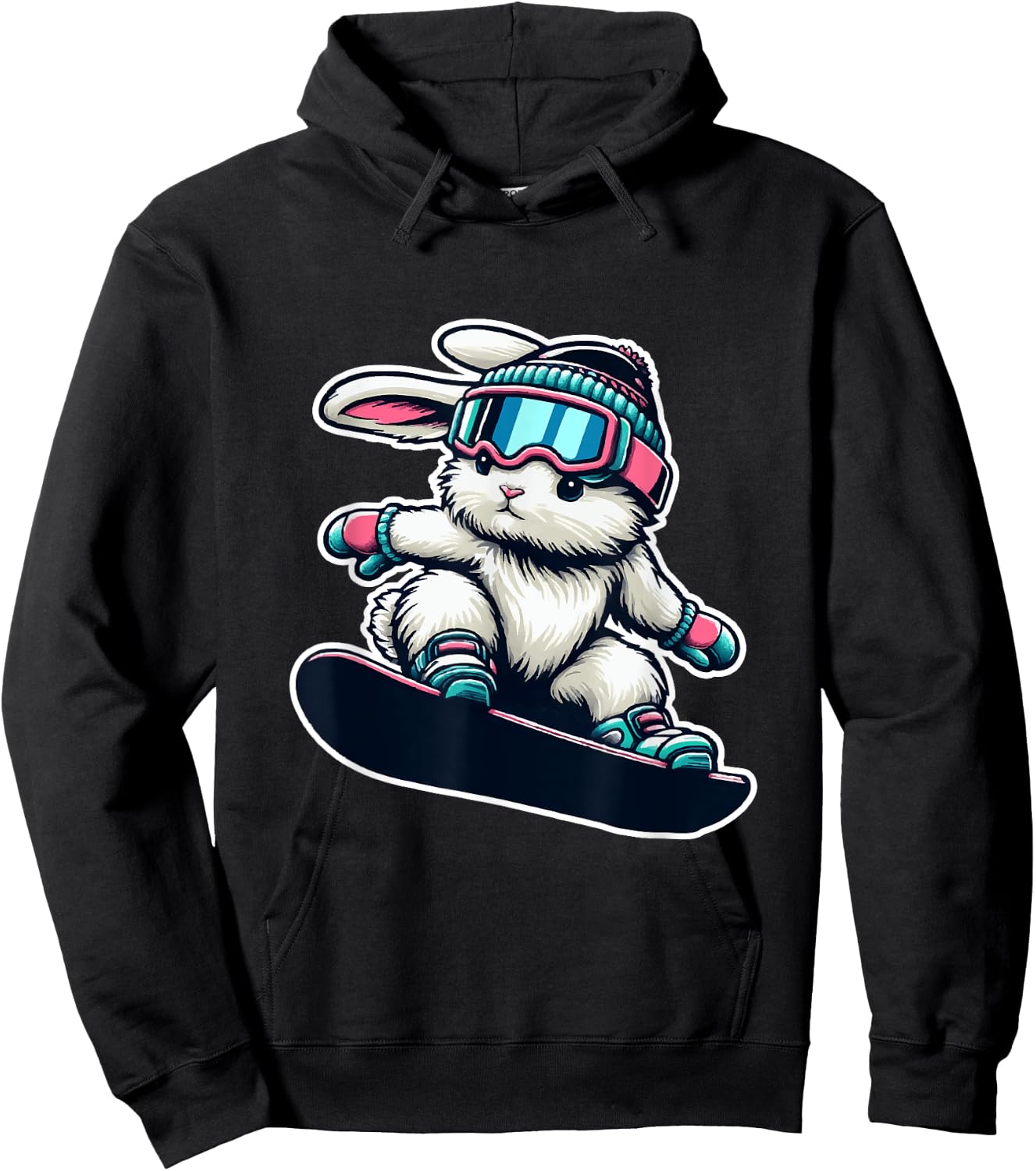 Cute Bunny Performing Snowboarding Trick Kids Easter Hoodie - Hoodie | Black