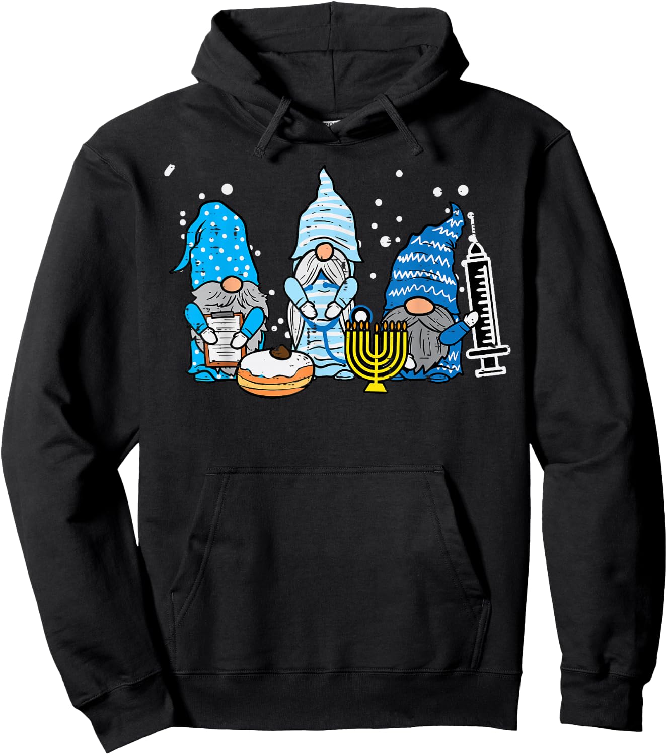 Hanukkah Gnomes Nurse Chanukah Scrub Top Jewish Squad Women Hoodie - Hoodie | Black