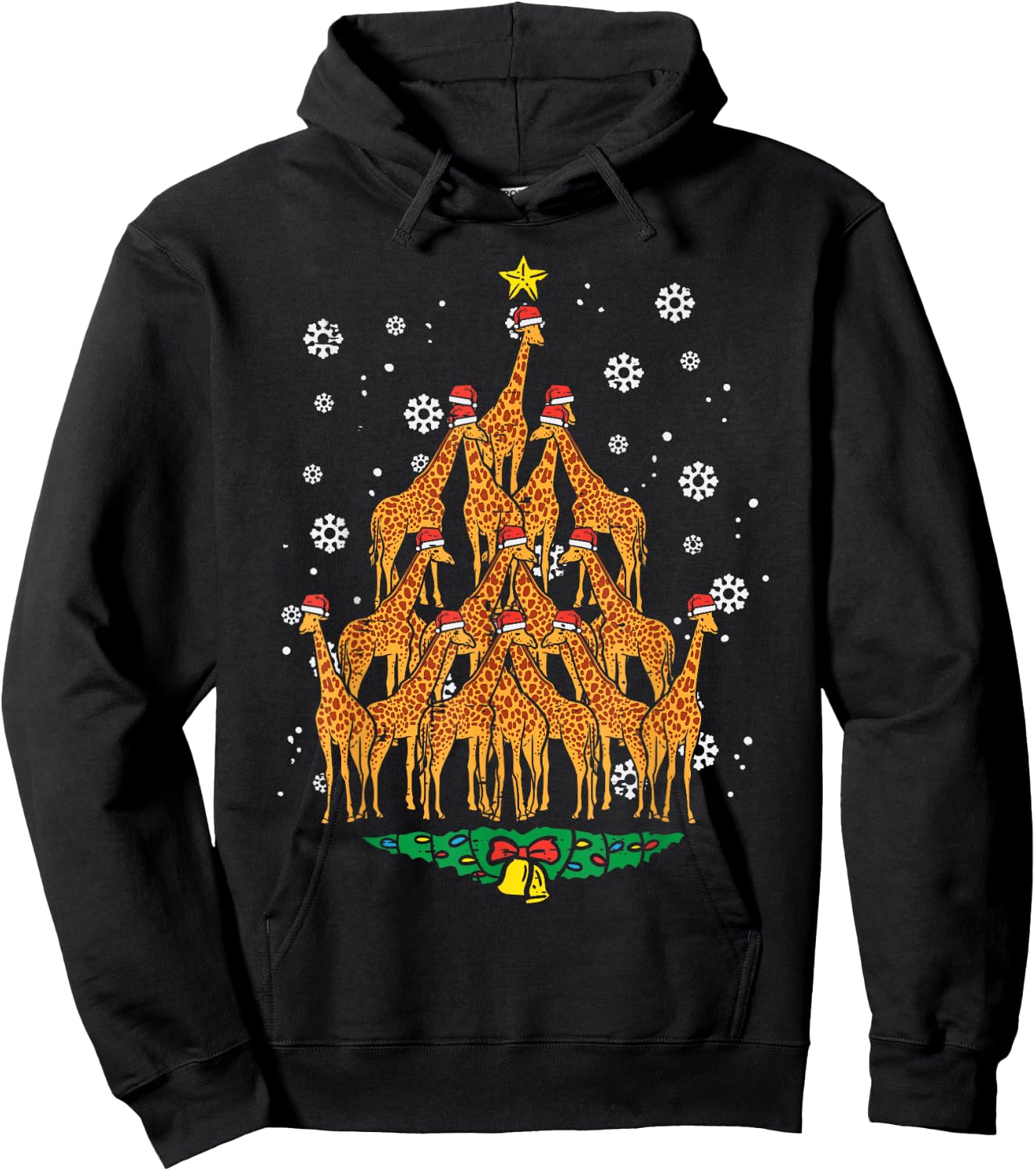 Giraffe Christmas Tree Animal Xmas Women Men Hoodie - Hoodie | Black
