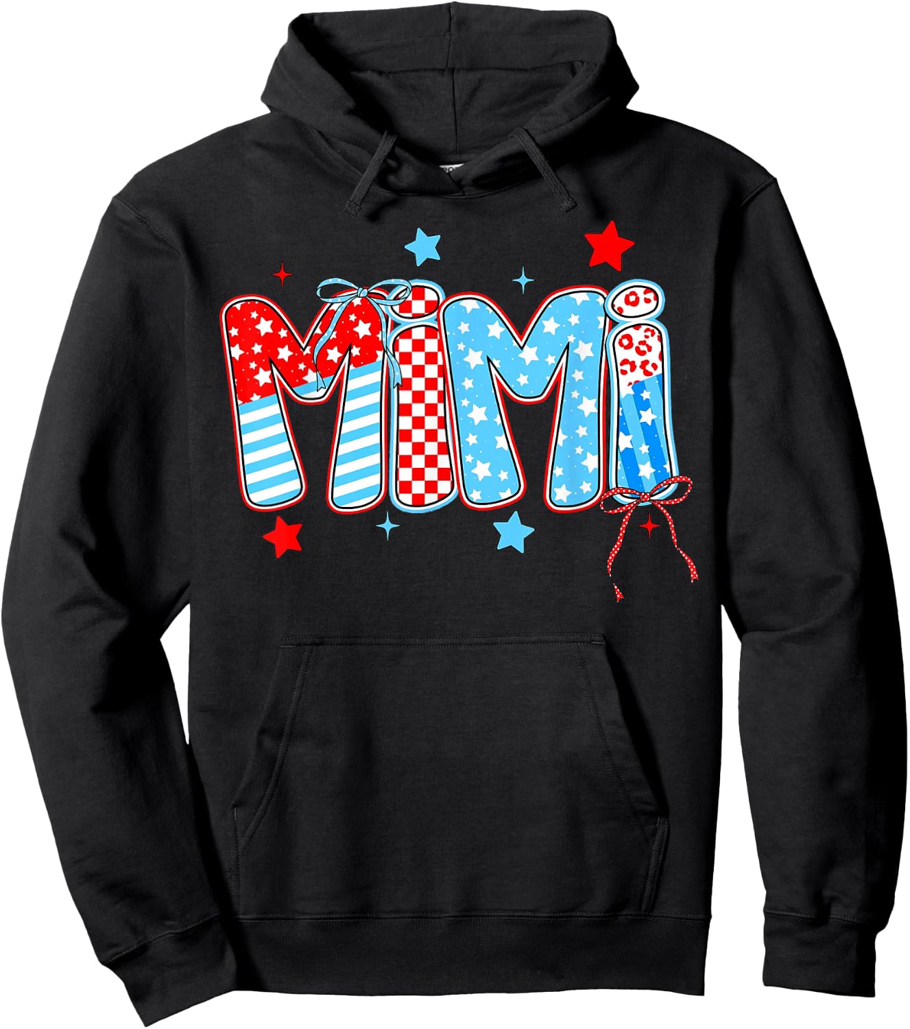 Cute 4th of July MiMi Checkered Memorial Day Hoodie - Hoodie | Black