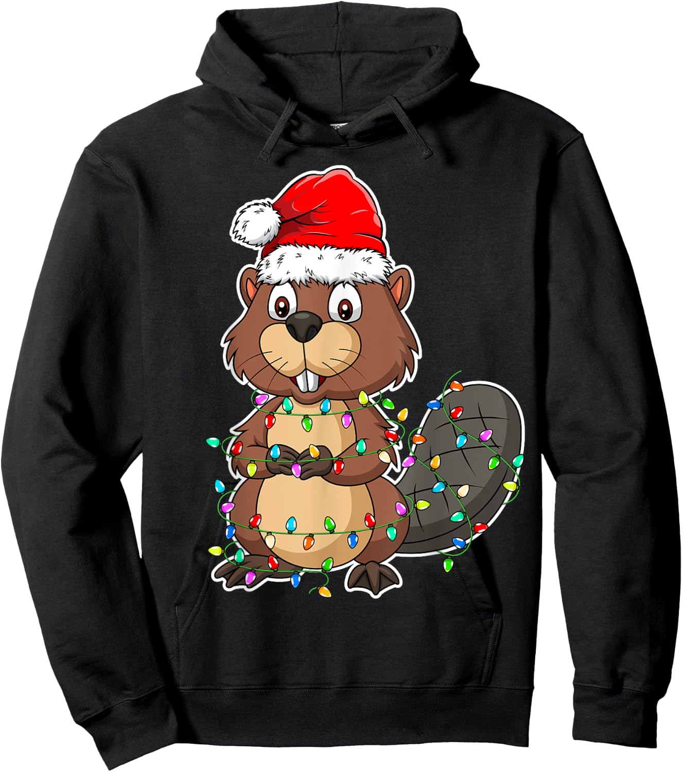 Beaver Wearing Santa Hat Xmas - Funny Beaver Lover Christmas Hoodie - Hoodie | Black