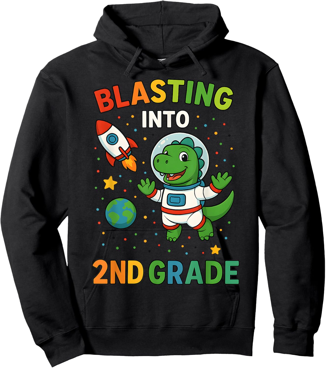 Blasting Into 2nd Grade Dinosaur Astronaut Back To School Hoodie - Hoodie | Black