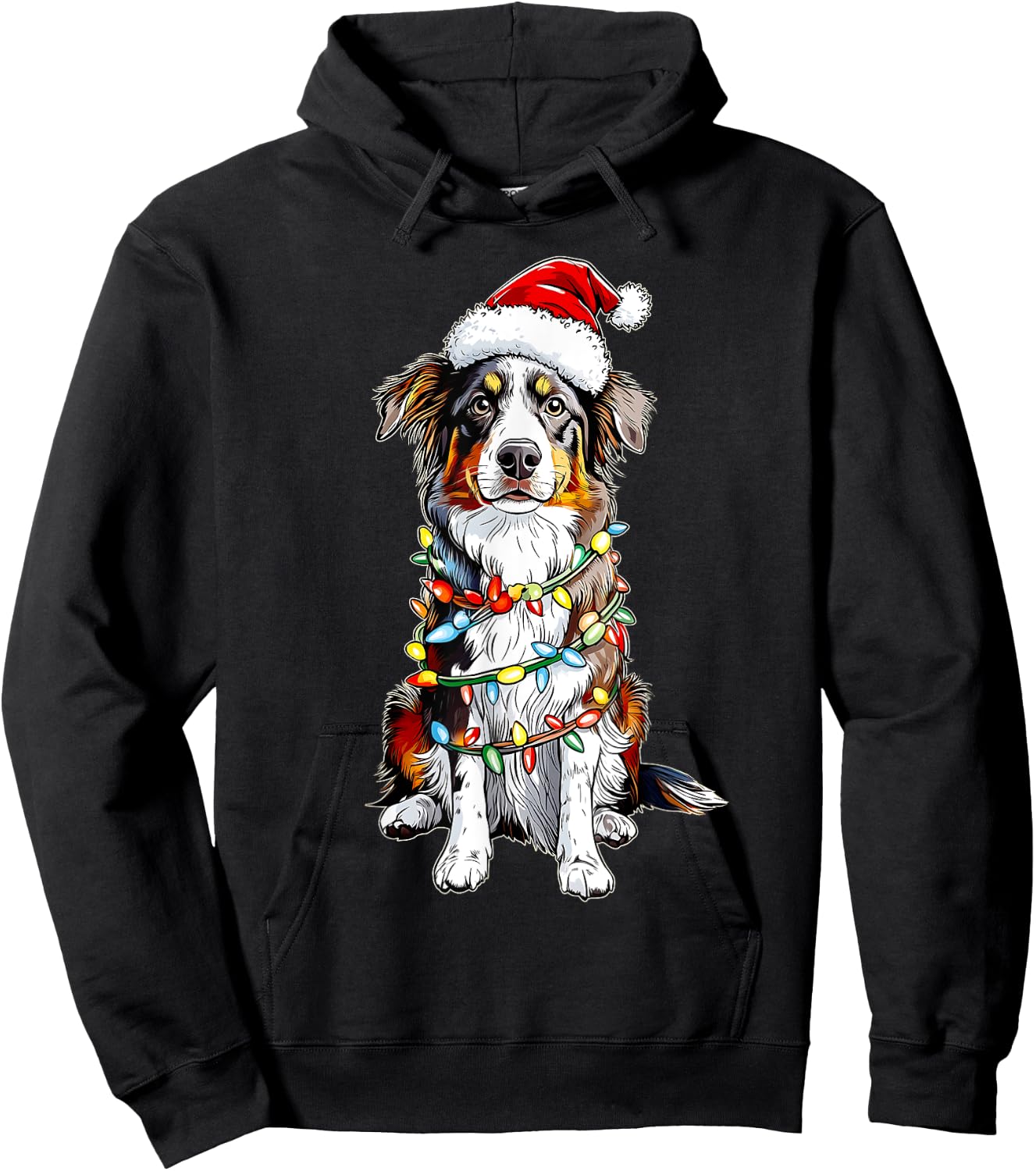Cute Australian Shepherd Christmas Hat Xmas Hoodie - Hoodie | Black