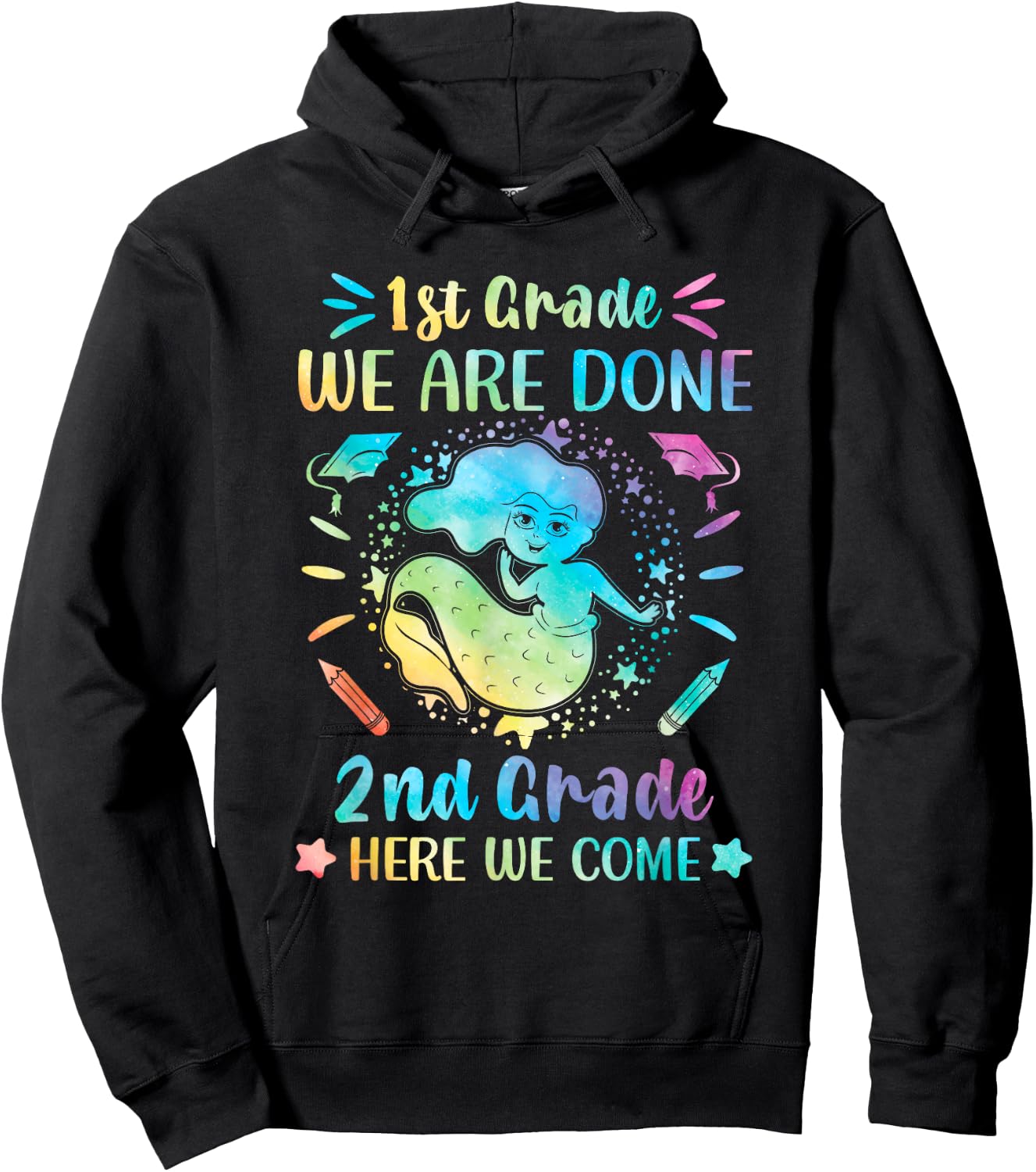 First grade graduation shirt 1st grade mermaid tie dye Hoodie - Hoodie | Black