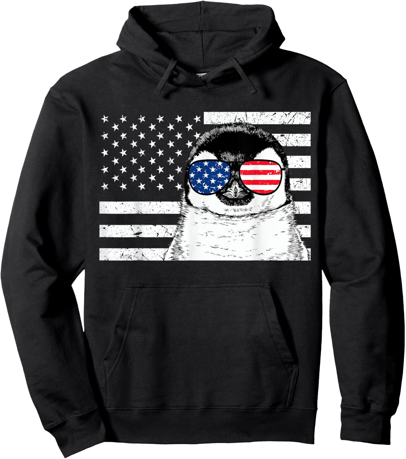 Penguin 4th of July Animal US American Flag Patriotic Hoodie - Hoodie | Black