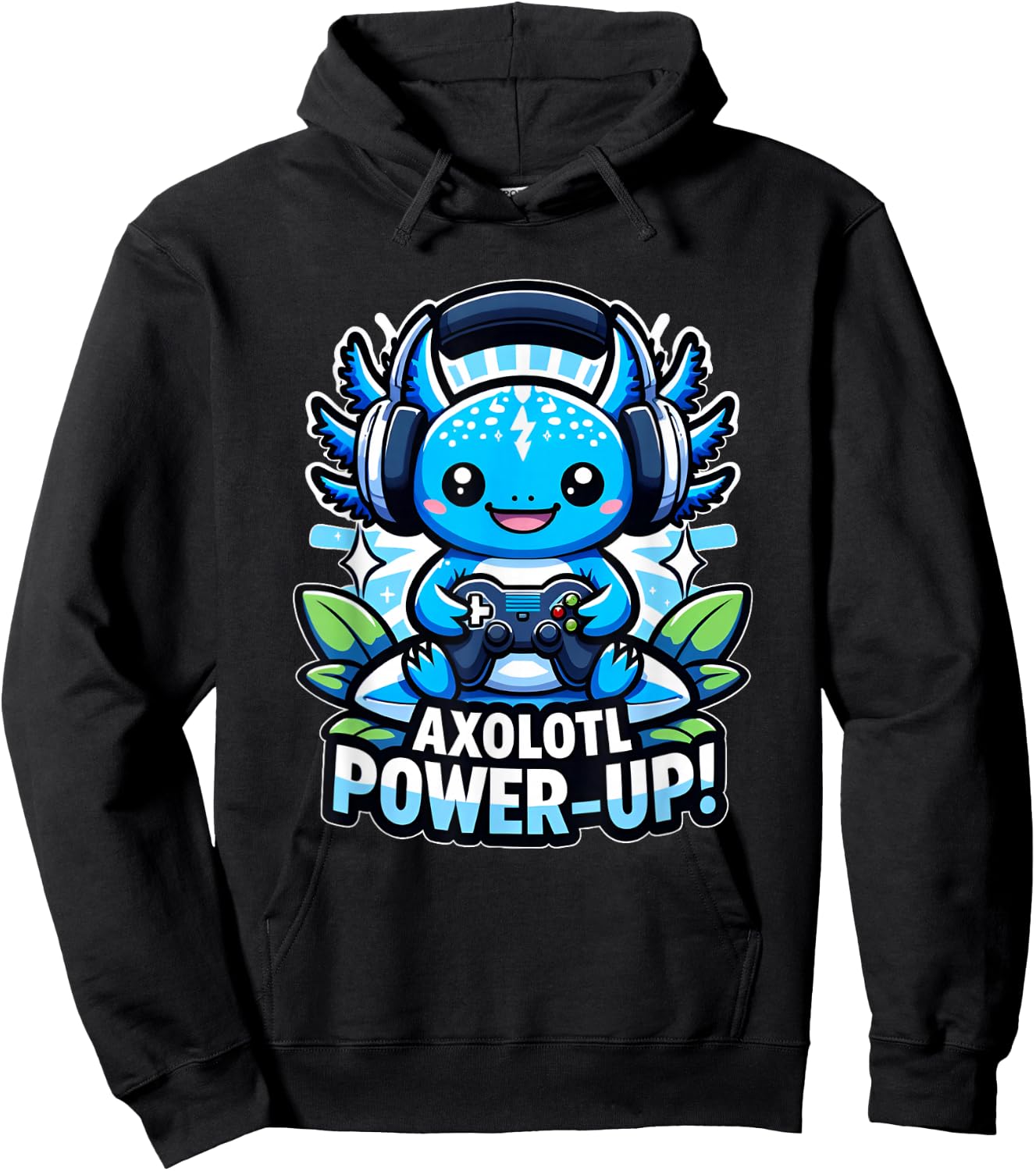 Chibi Gamer Axolotl Power up videogame Birthday boy girl Hoodie - Hoodie | Black