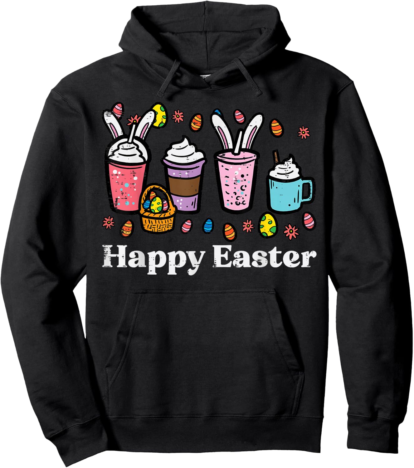 Happy Easter Coffee Bunny Latte Men Women Boys Girls Kids Hoodie - Hoodie | Black