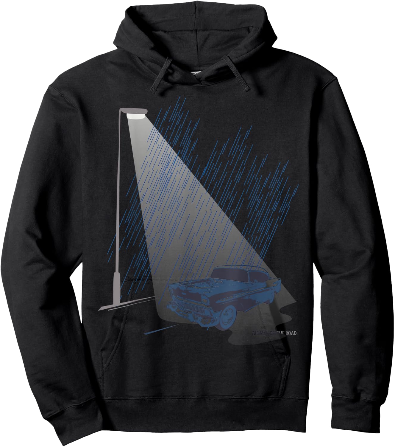 Retro Car Street Lamp Light Rainy Night Classic Road Trip Hoodie - Hoodie | Black