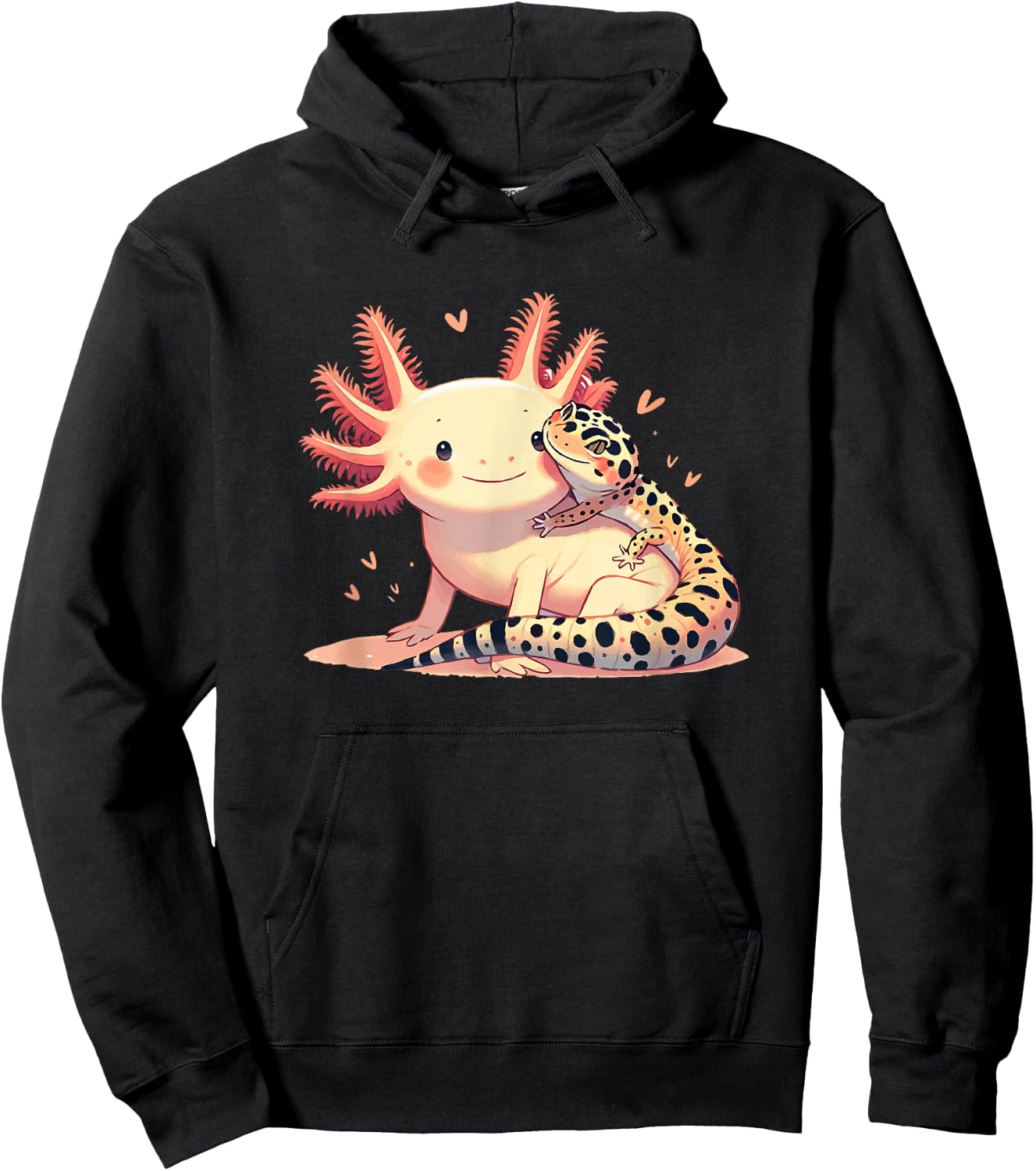 Gecko Owner Pet Herpetology Leopard Gecko Hugging Axolotl Hoodie - Hoodie | Black