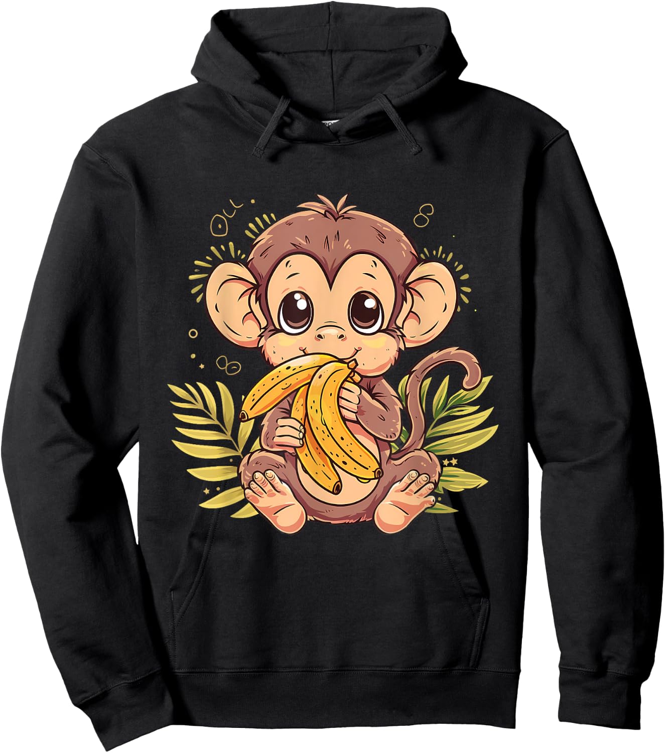 Banana Monkey Bananas Fruit Artwork Cute Monkey Drawing Hoodie - Hoodie | Black