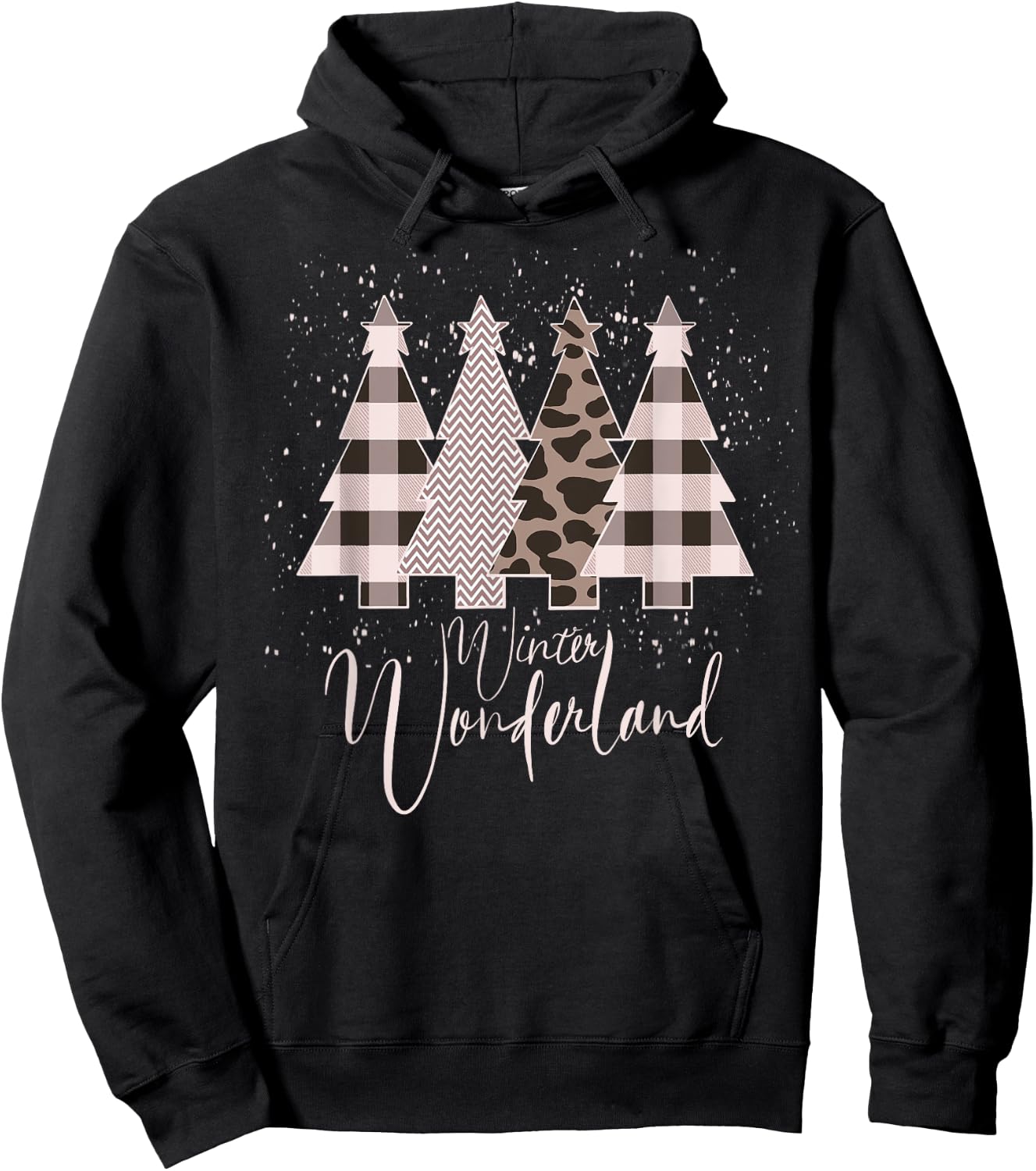 Home State Design Company Winter Wonderland Christmas Tree Buffalo Plaid Leopard Hoodie - Hoodie | Black