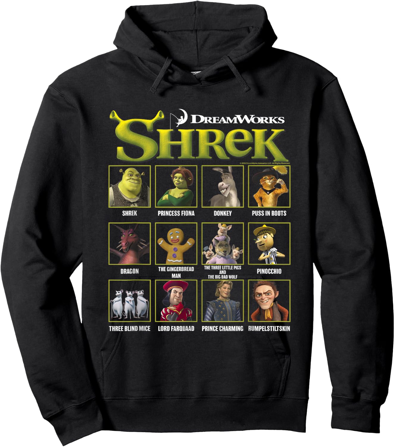 Shrek Iconic Shrek Yearbook Looks Group Shot Chest Panels Hoodie - Hoodie | Black