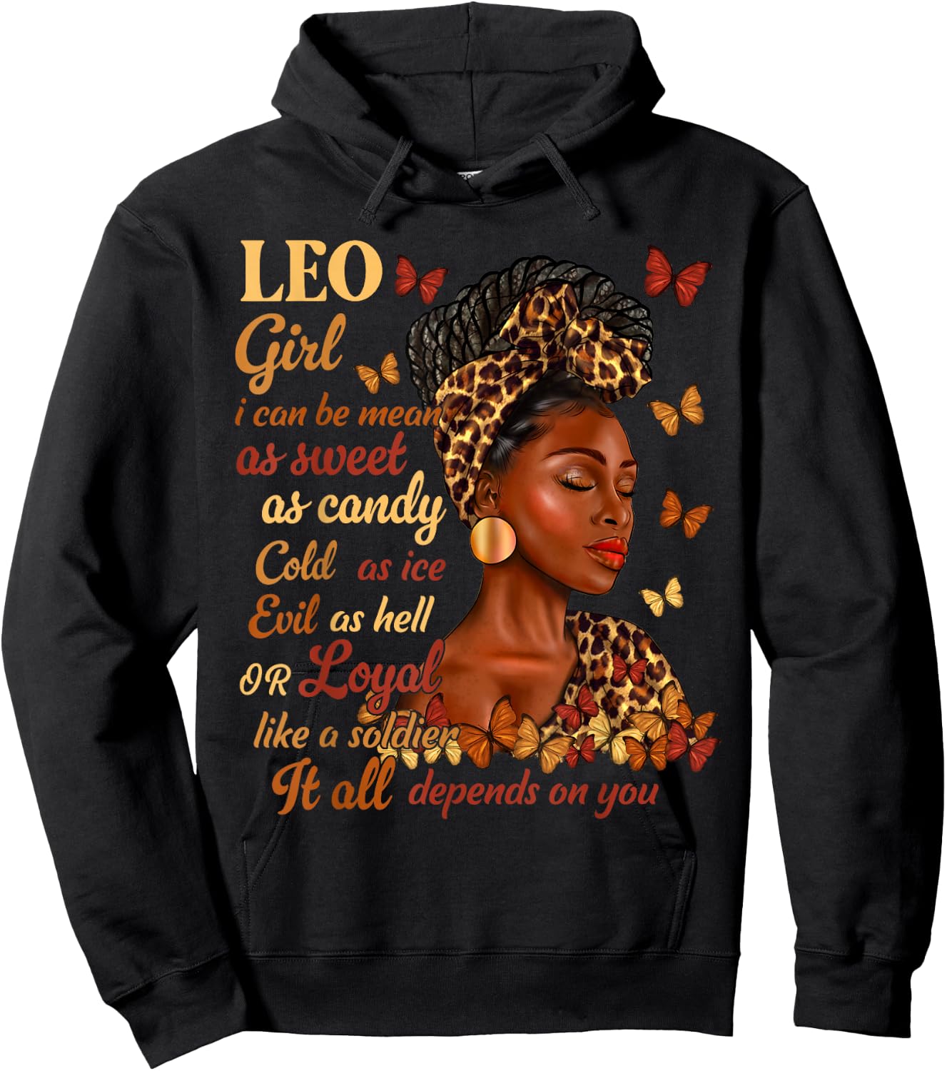 Leo Girl Black Woman Melanin Girl Leopard Zodiac Sign Hoodie - Hoodie | Black