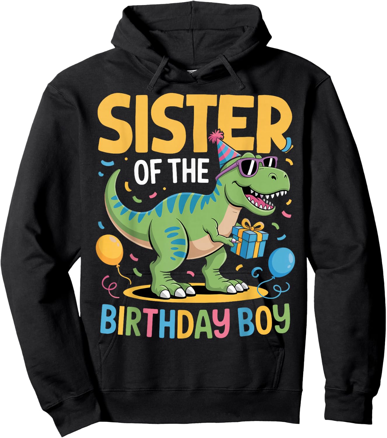 Sister of The Birthday Party Outfit Dinosaur Squad Sister Hoodie - Hoodie | Black