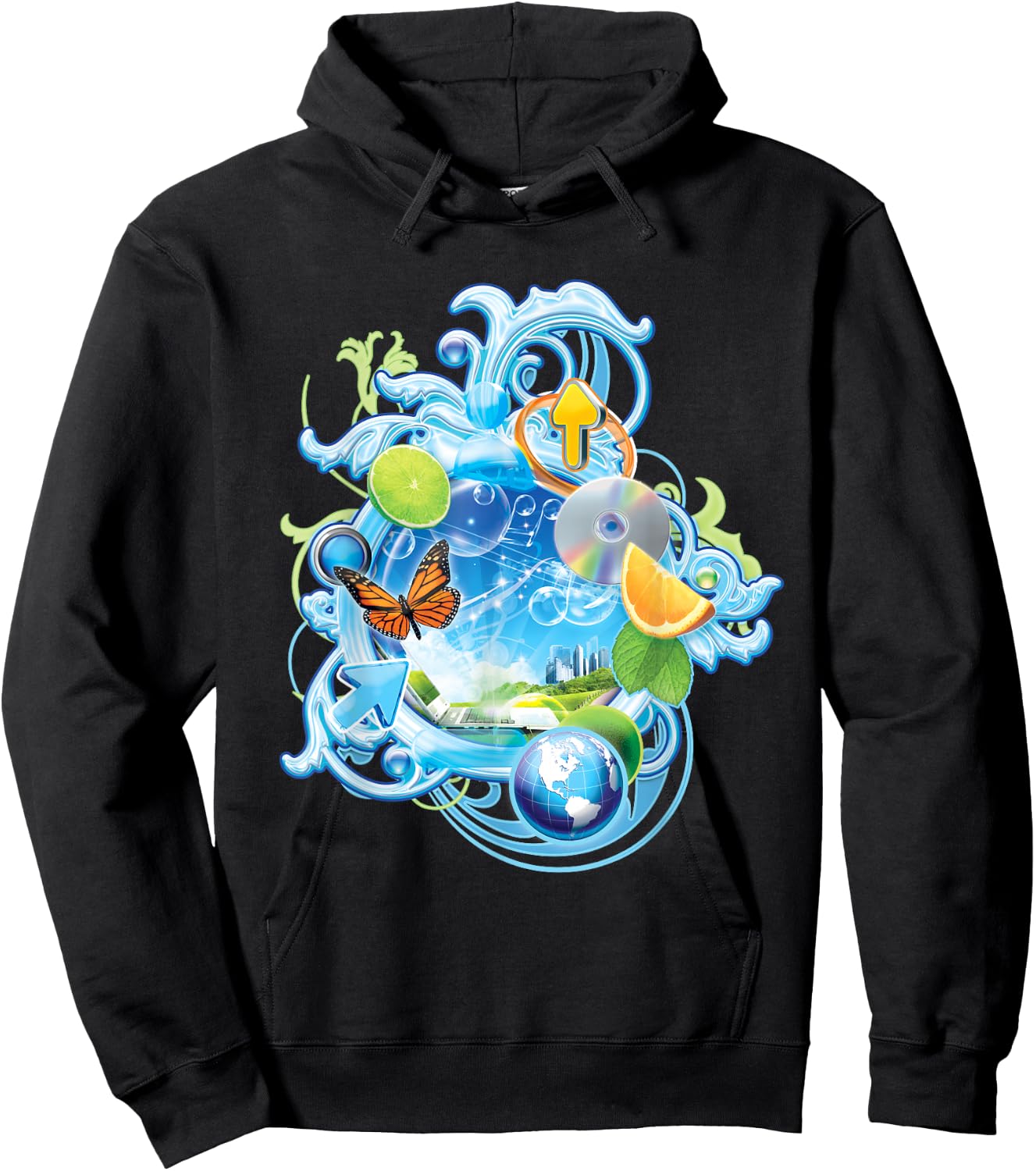 Frutiger Aero Metro Maximalist 2000s Nostalgia Hoodie - Hoodie | Black