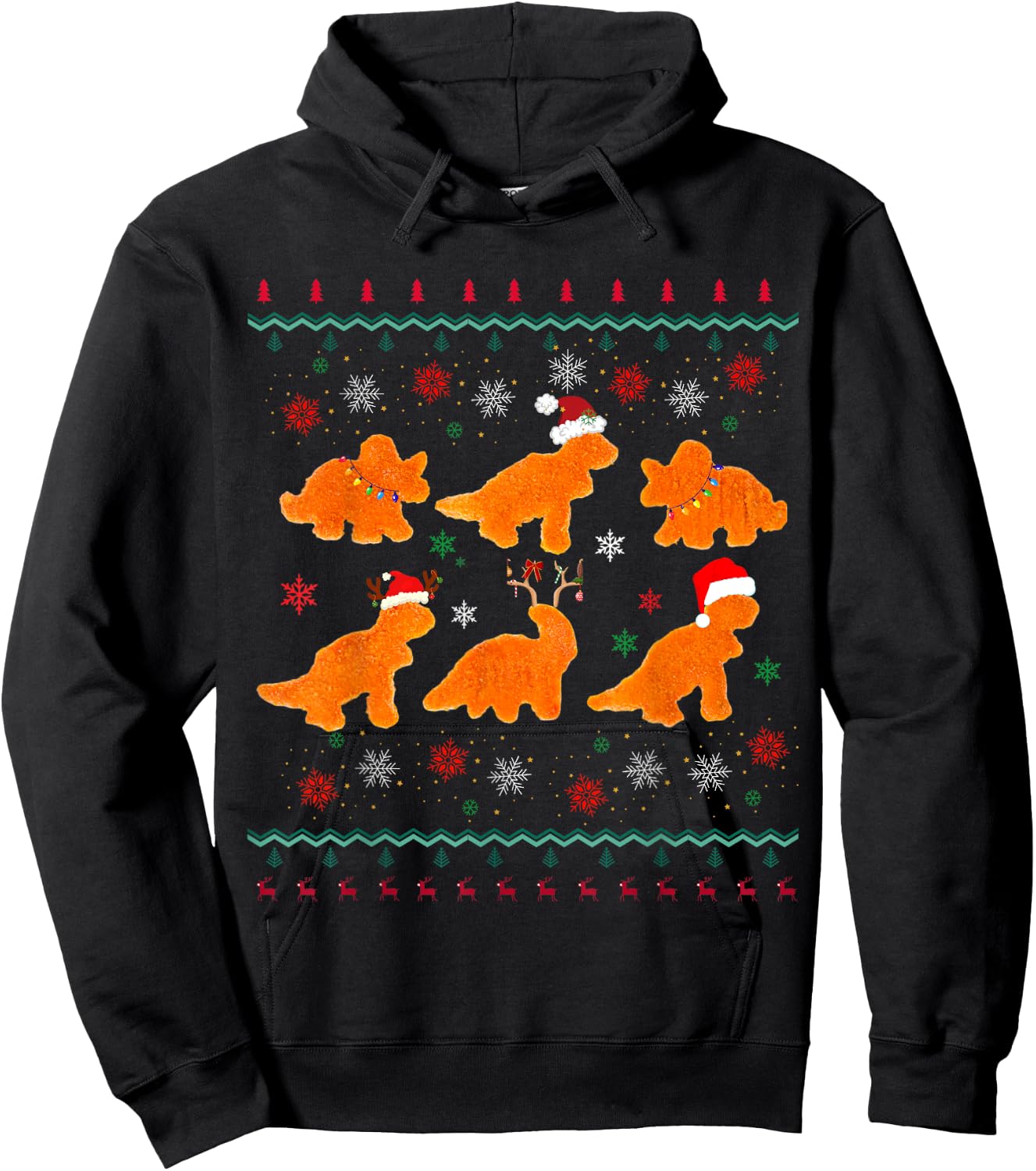 Dinosaur Chicken Nuggets Ugly Christmas Sweater styleFunny Hoodie - Hoodie | Black