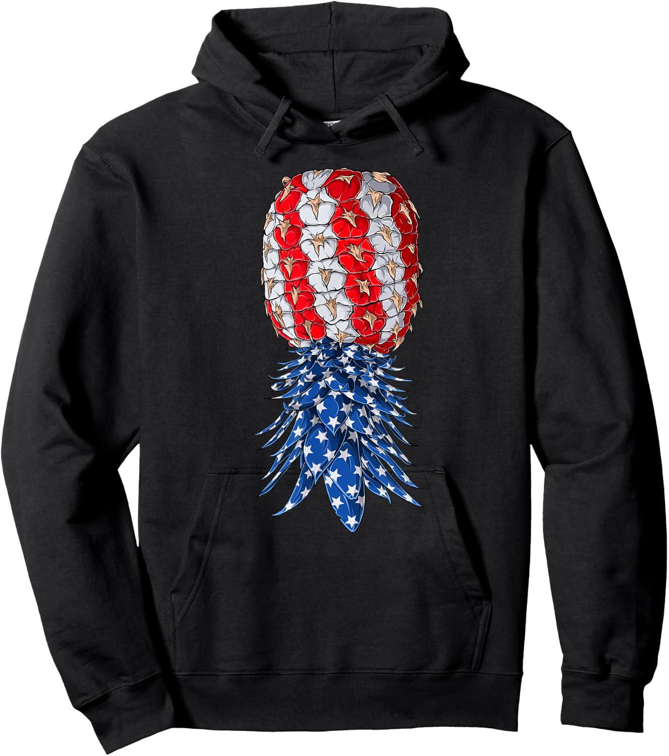 July Patriotic Red White Blue Upside Down Pineapple Swinger Hoodie - Hoodie | Black