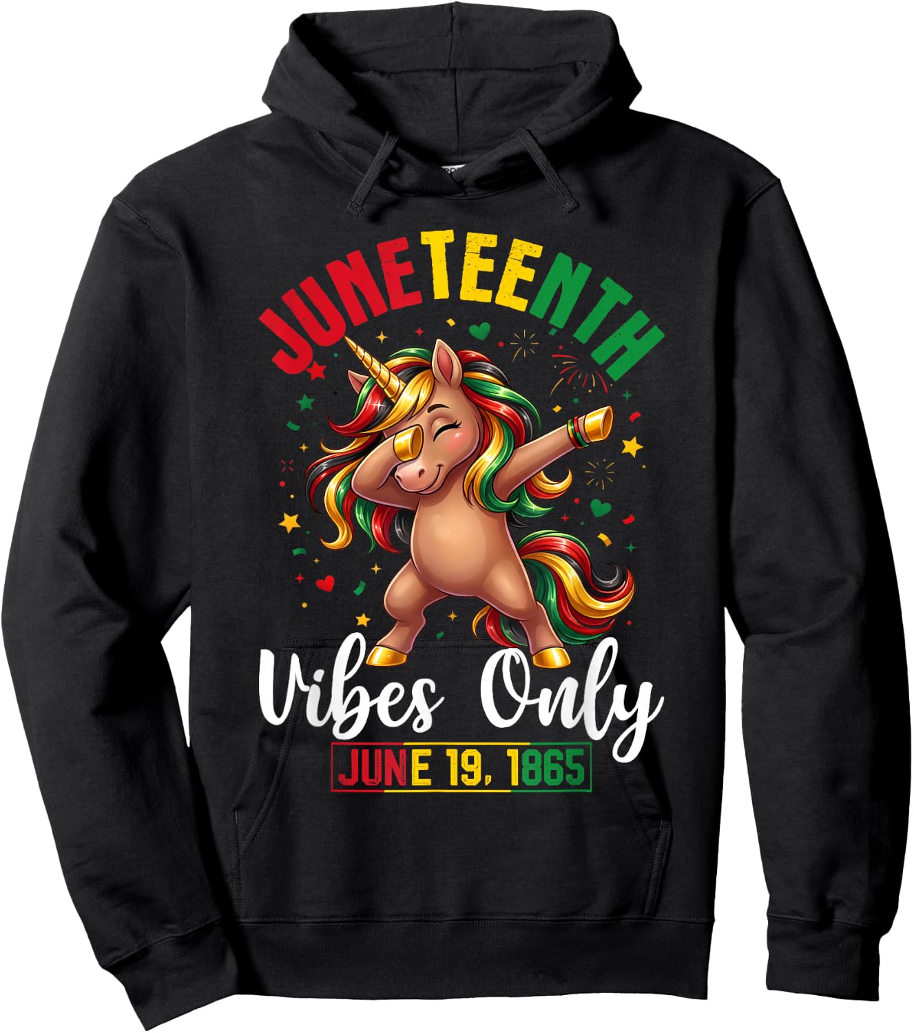 Juneteenth June 19 1865 Cute Unicorn Dabbing Girls Kids Hoodie - Hoodie | Black
