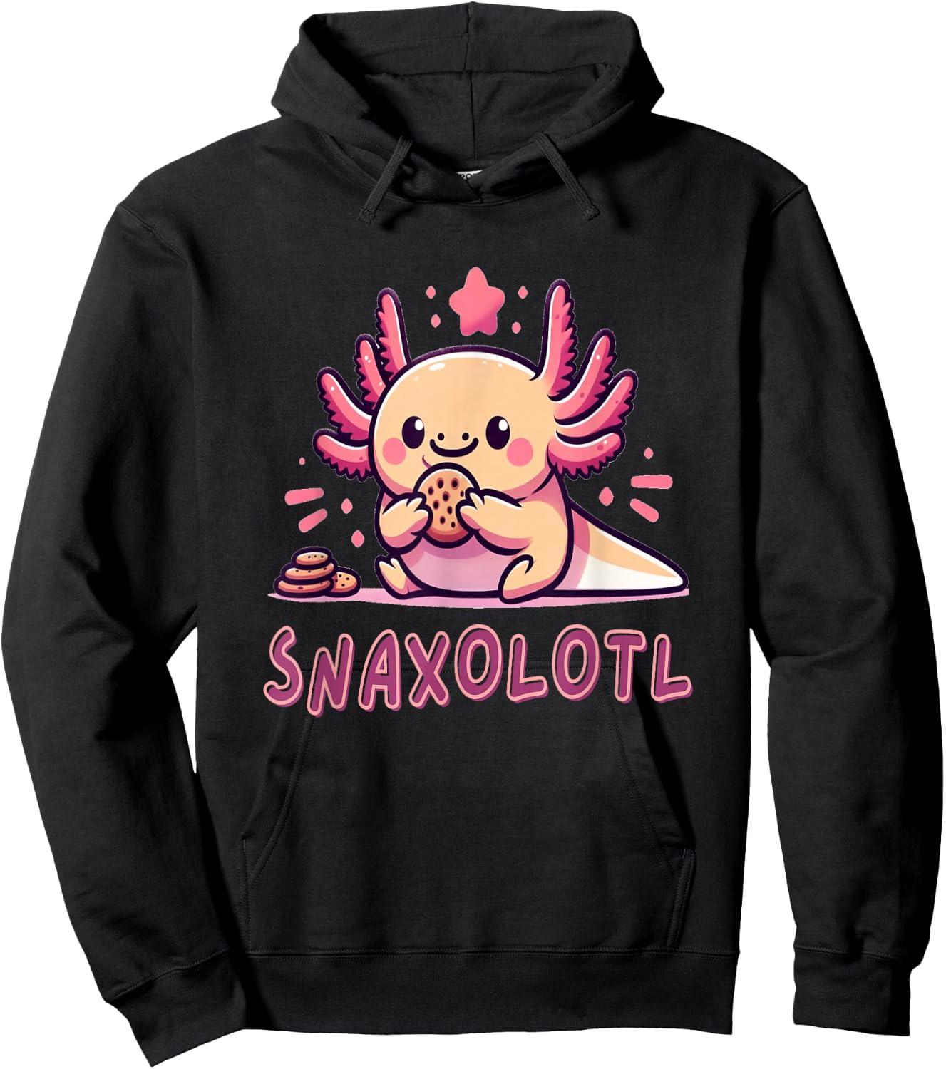 Snaxolotl Pun Animal Funny Kawaii Axolotl Eating Snacks Hoodie - Hoodie | Black