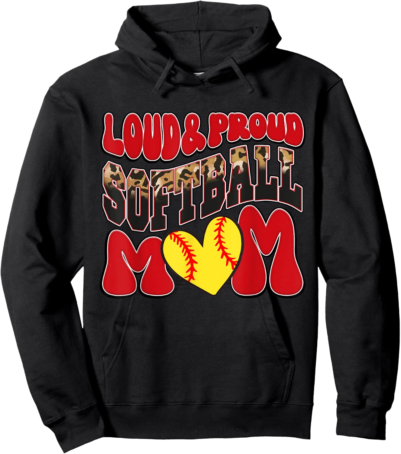 Loud Proud Softball Mom Red Team Leopard Softball Mom Squad Hoodie - Hoodie | Black