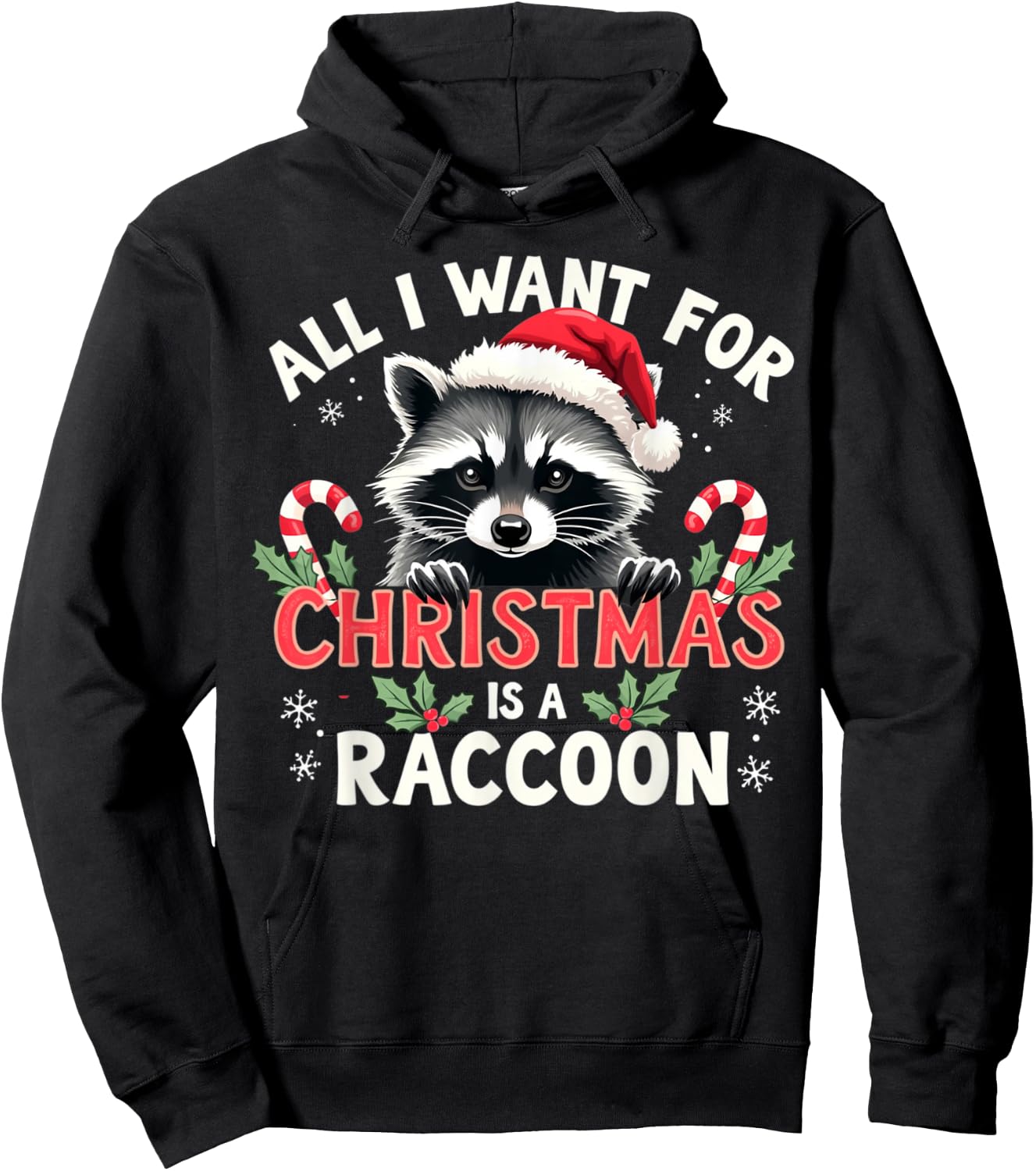 Xmas Lighting Santa I Want For Christmas Is A Raccoon Hoodie - Hoodie | Black