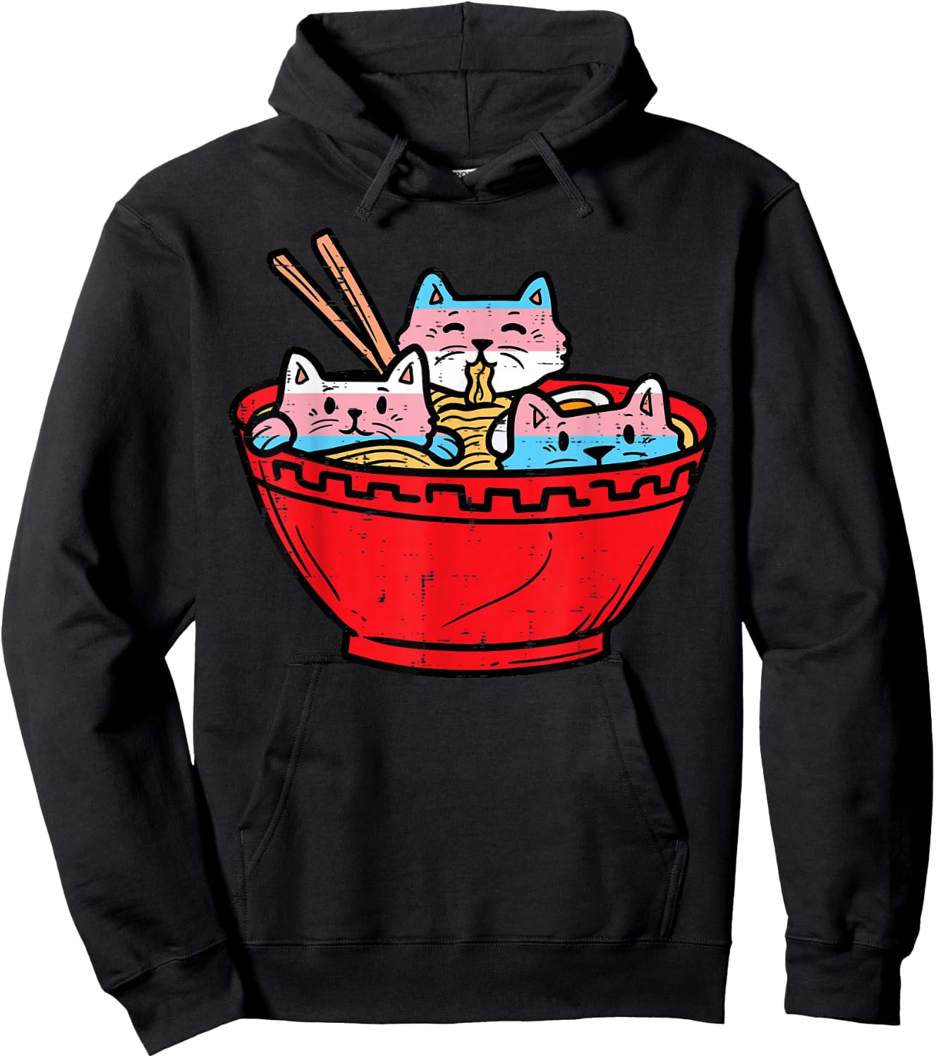 Ramen Cats Transgender Trans Pride Flag Japanese Noodle Food Hoodie - Hoodie | Black