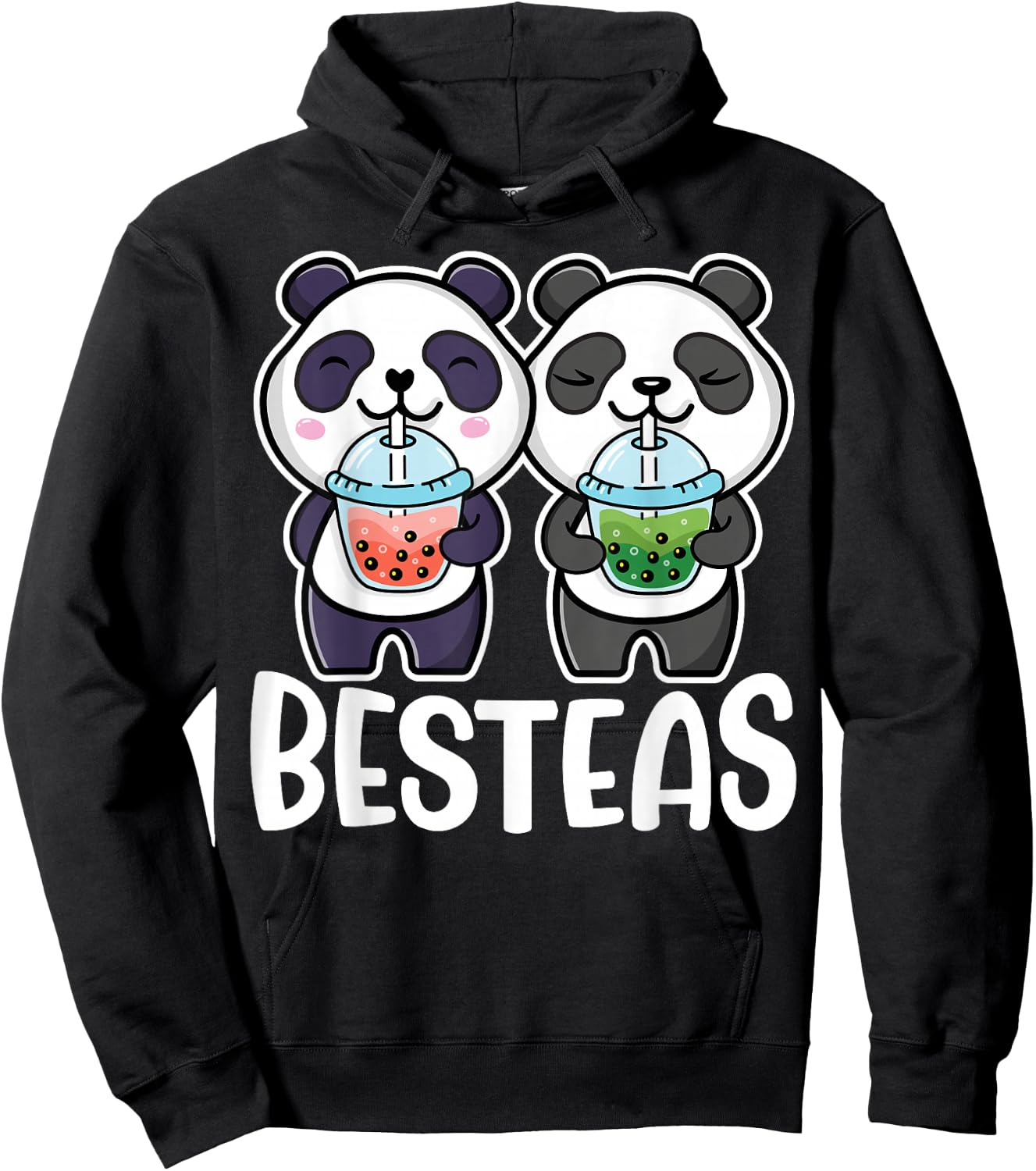 Besties Bubble Tea Cute Boba Best Friends Panda Girls Hoodie - Hoodie | Black