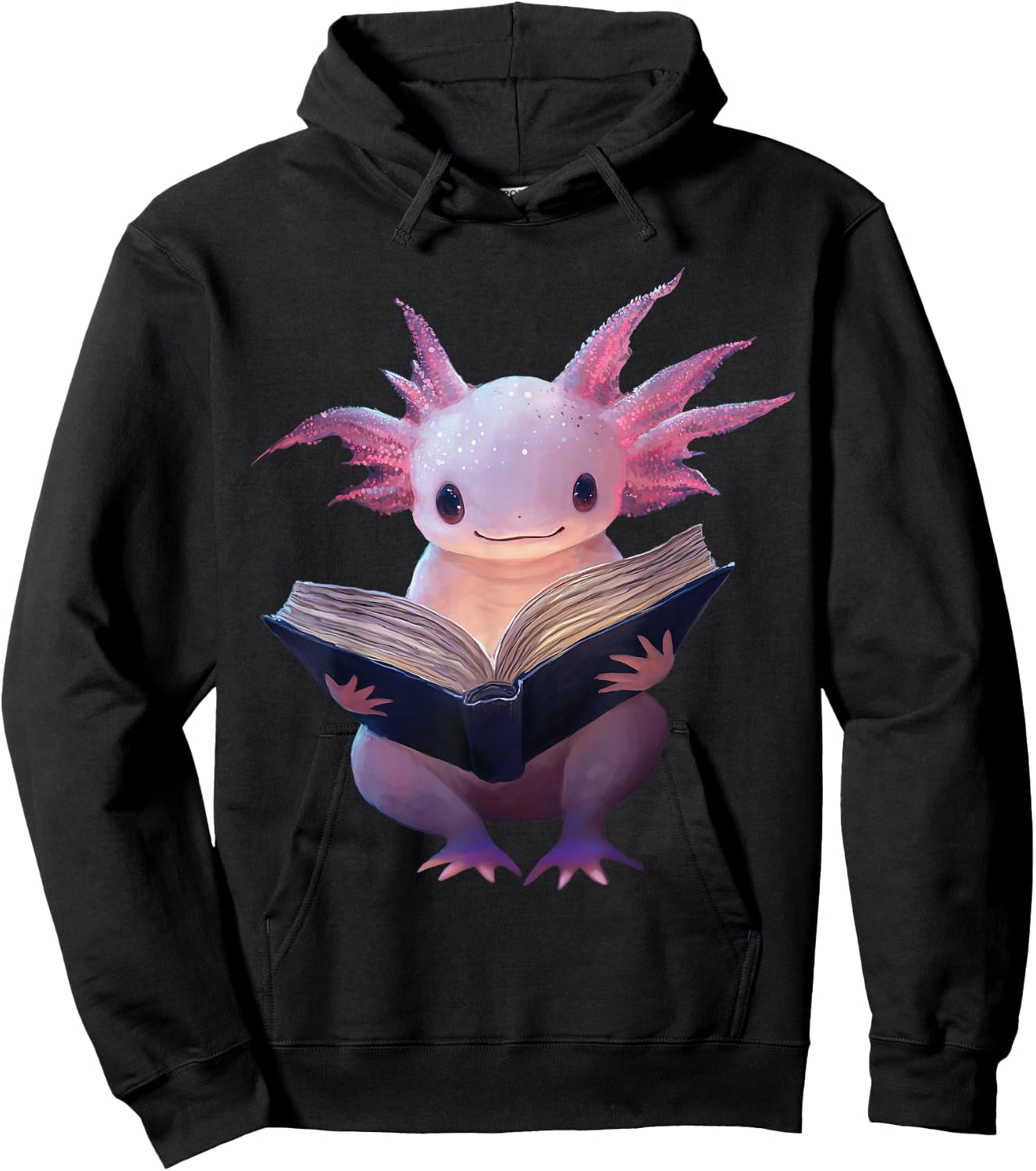 Axolotl Bookworm Reading Book Funny Kawaii Graphic Hoodie - Hoodie | Black