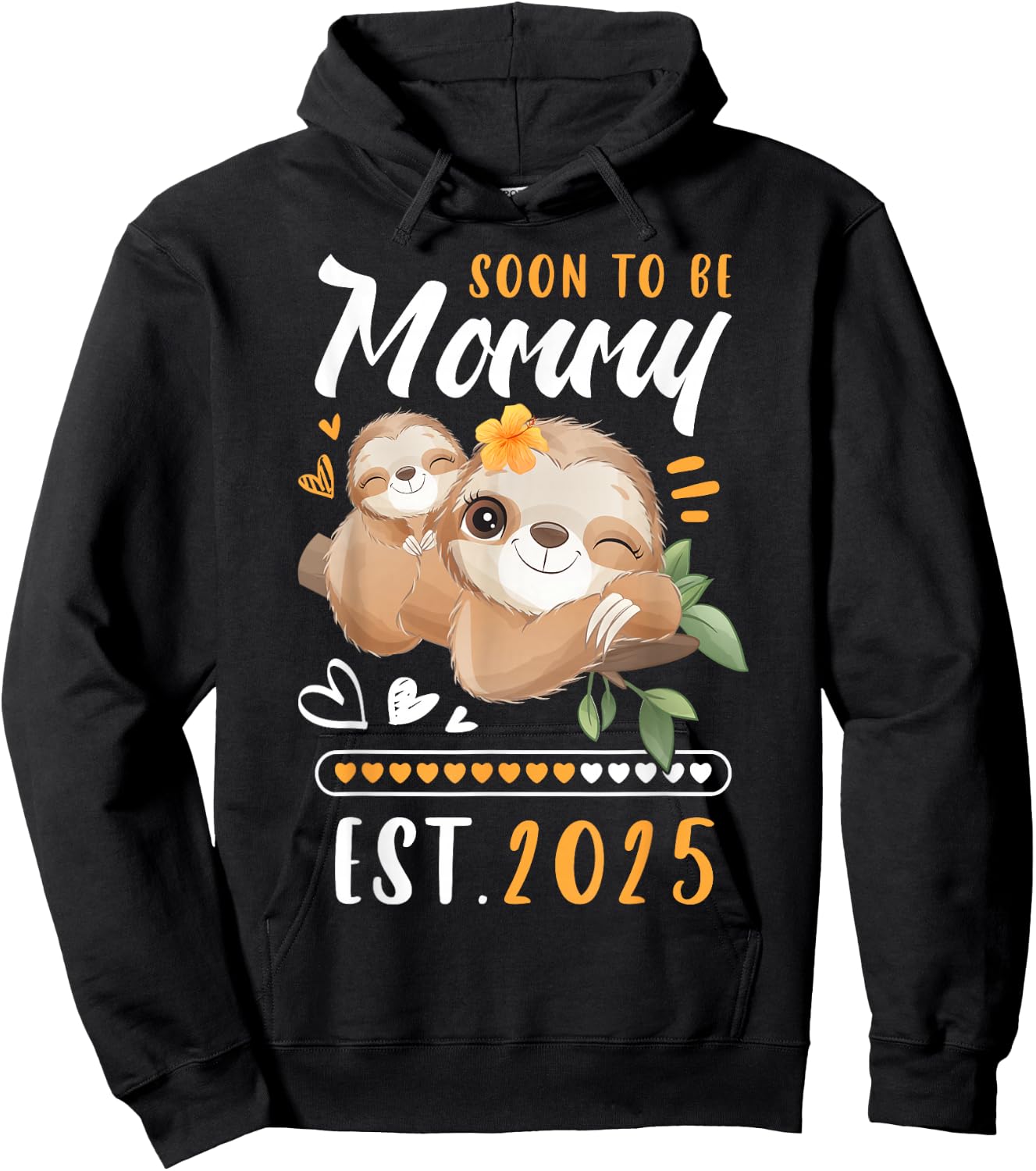 Mommy 2025, Expectant Mum, Baby Announcement, Sloths Hoodie - Hoodie | Black