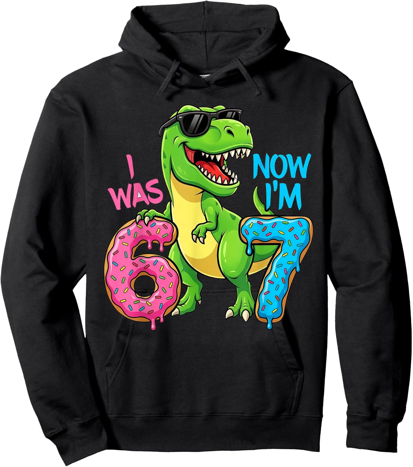 Ich war sechs, jetzt Bin ich Sieben, Dinosaurier 67, Meme, 7. Geburtstag Hoodie - Hoodie | Black