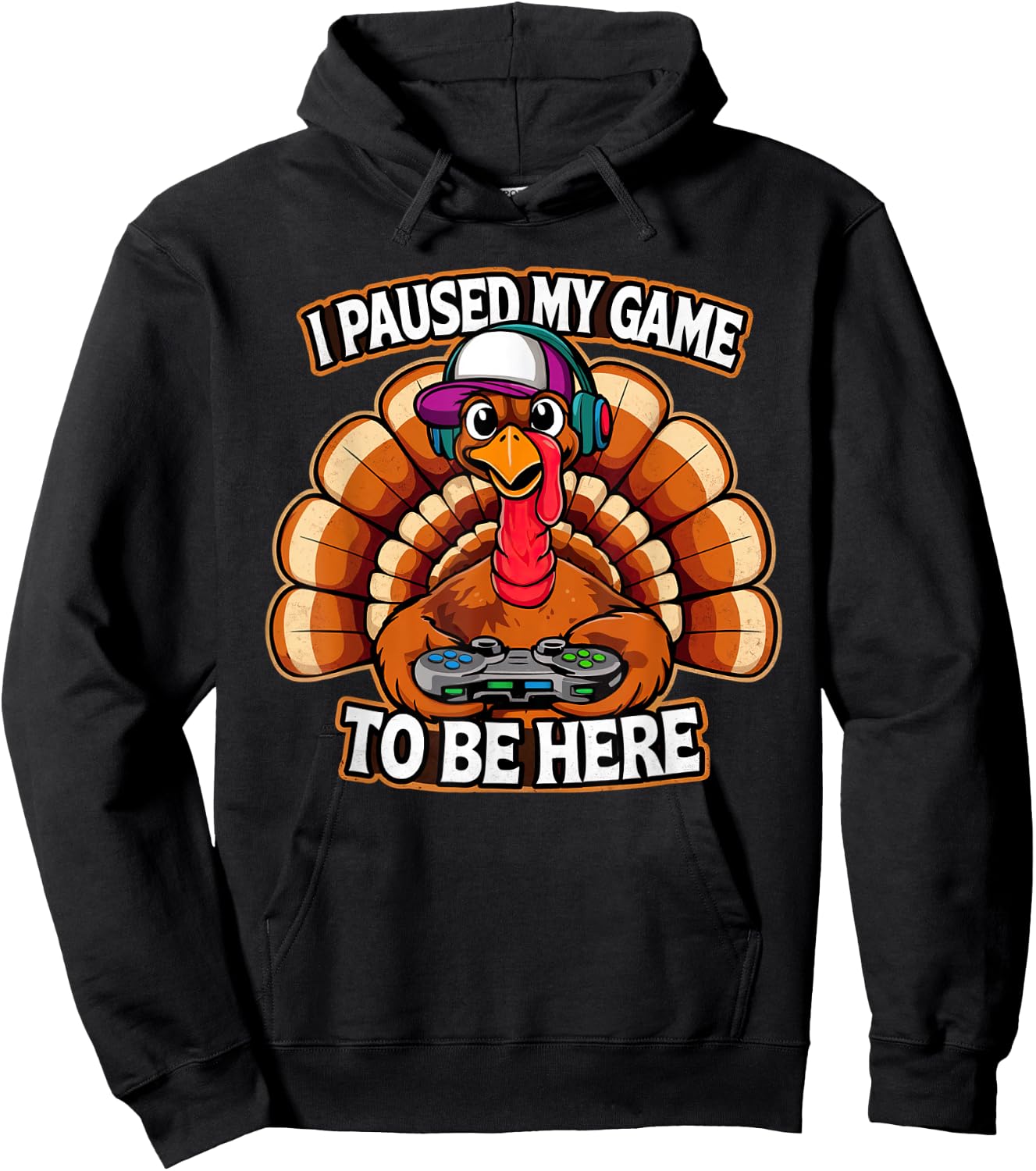 Thanksgiving Turkey For Kids Boys I Paused my Game Funny Hoodie - Hoodie | Black