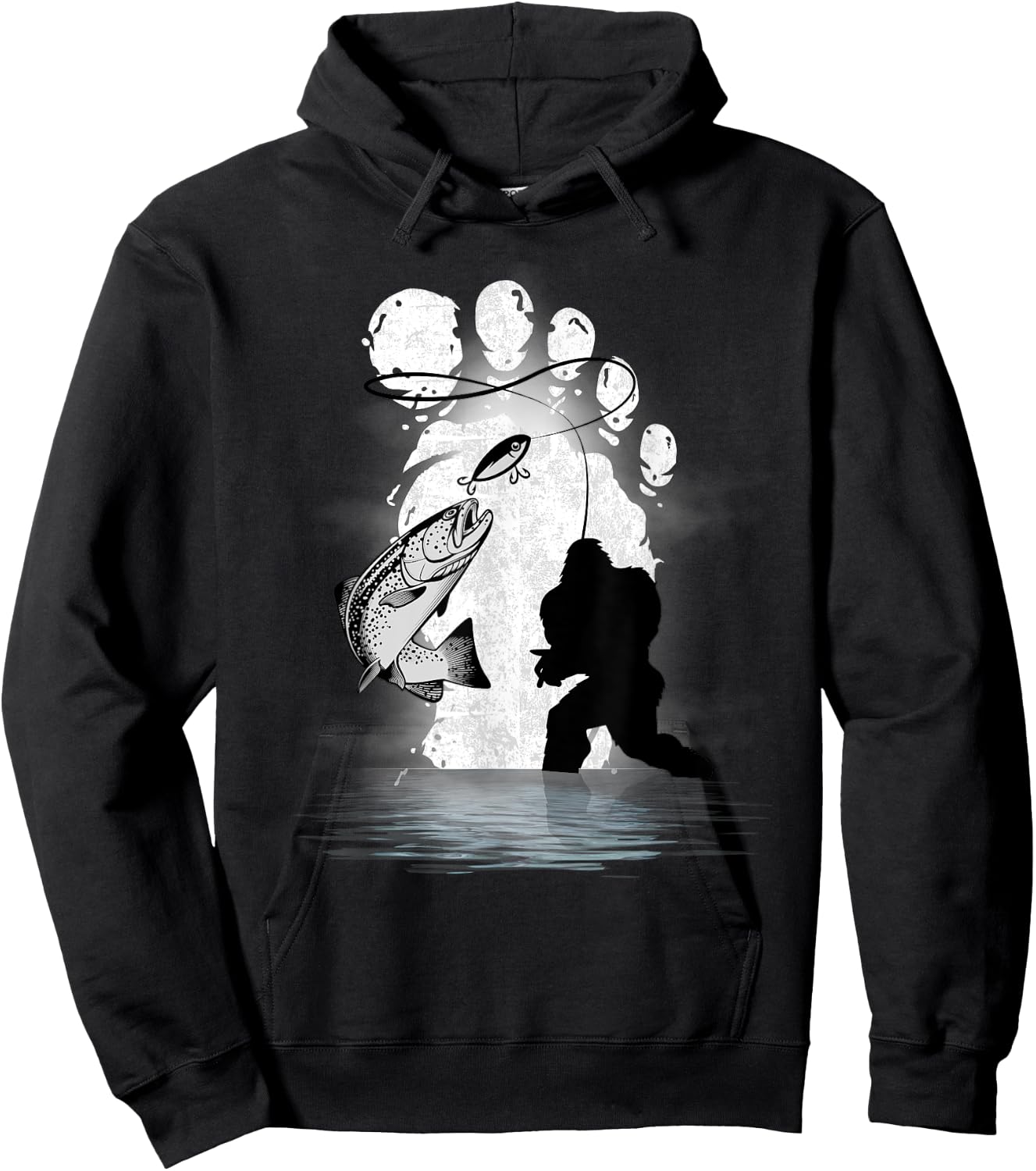 Bigfoot Fishing Trout Funny Fishing Sasquatch Hoodie - Hoodie | Black