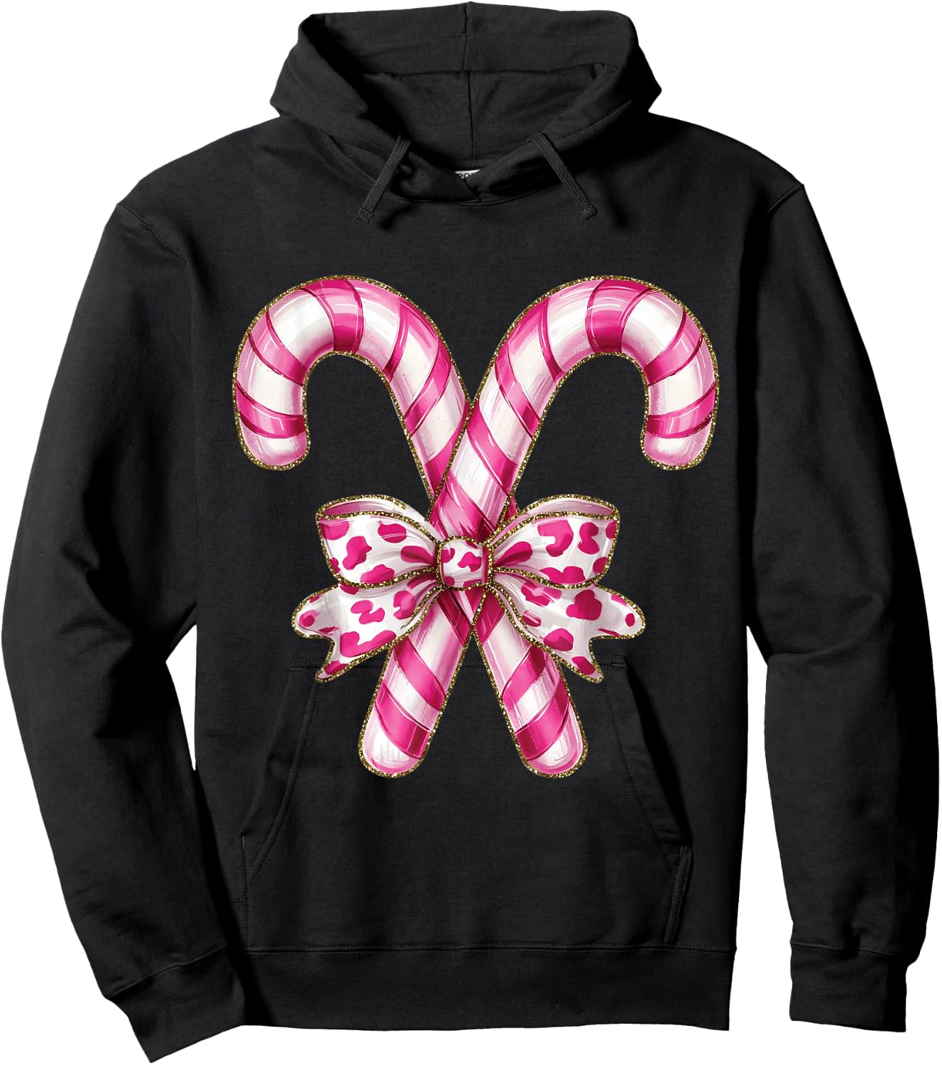 Christmas Candy Cane Coquette Bow Xmas Holiday Women Girls Hoodie - Hoodie | Black