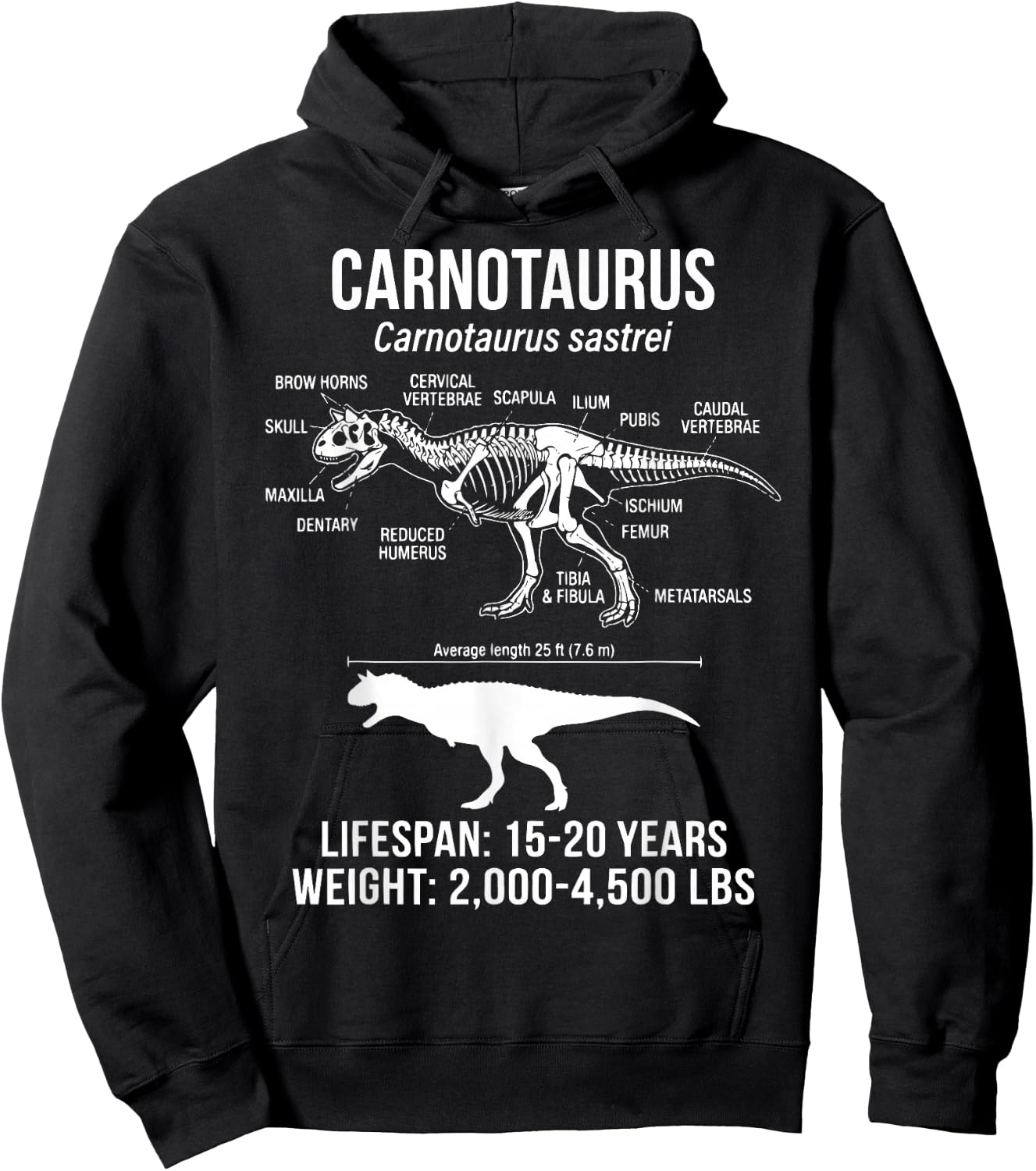 Carnotaurus Diagram Paleontology Hoodie - Hoodie | Black