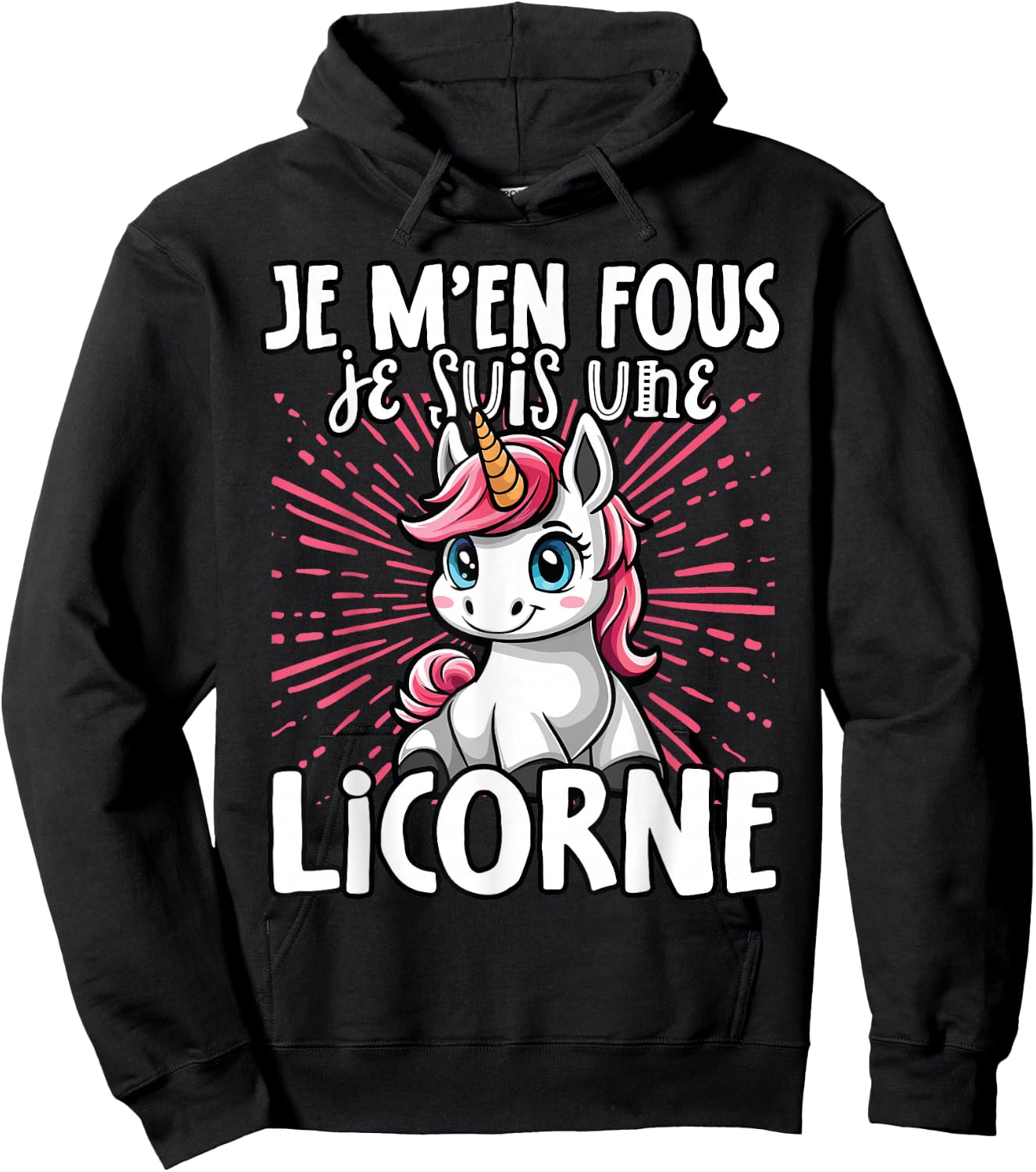 Je M'en Fous Je Suis Une Unicorn Soft , Black, S Hoodie - Hoodie | Black